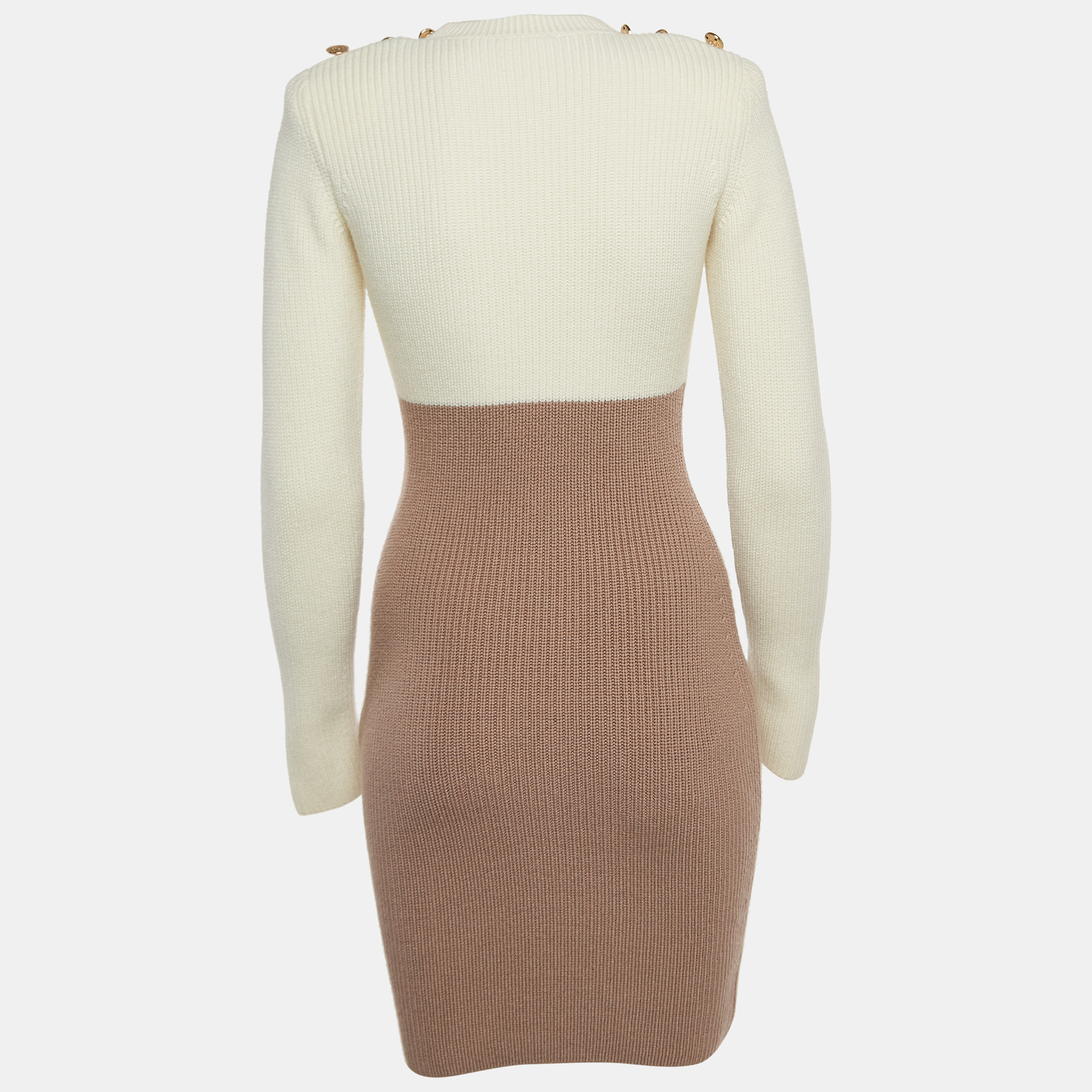 

Elisabetta Franchi Ivory White/Mauve Colorblock Knit Dress