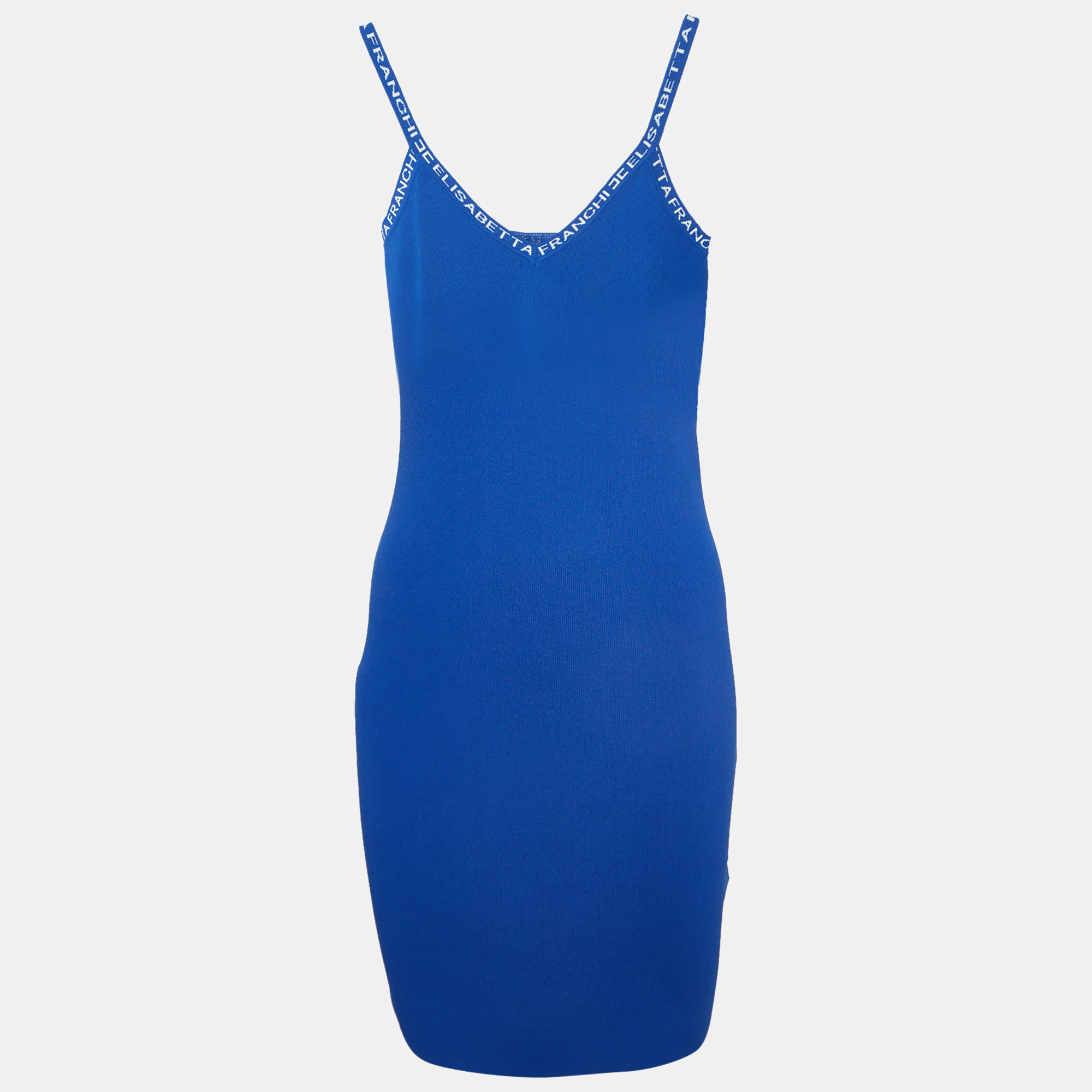 Pre-owned Elisabetta Franchi Blue Rib Knit Mini Dress M