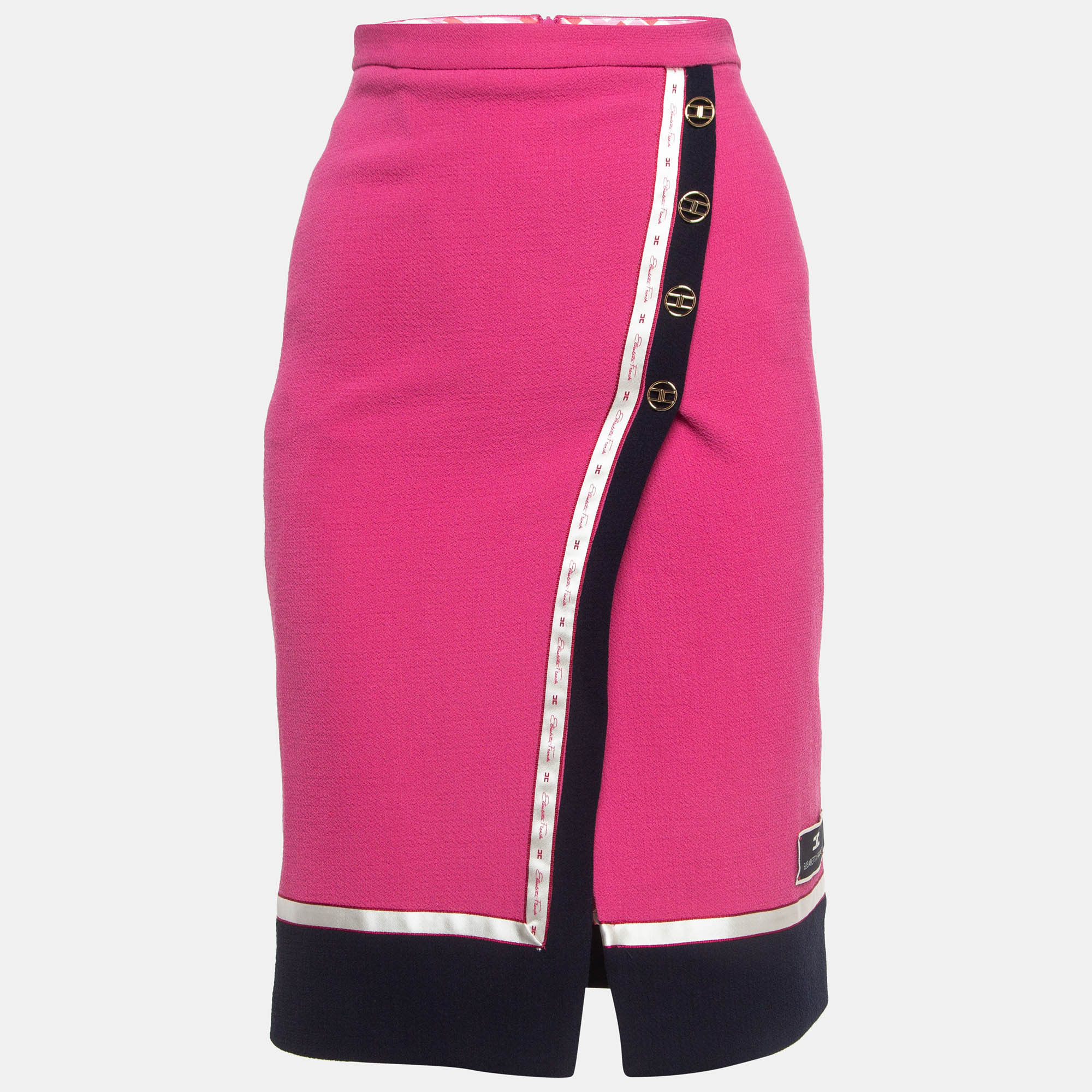 

Elisabetta Franchi Pink Crinkle Wool Midi Skirt S