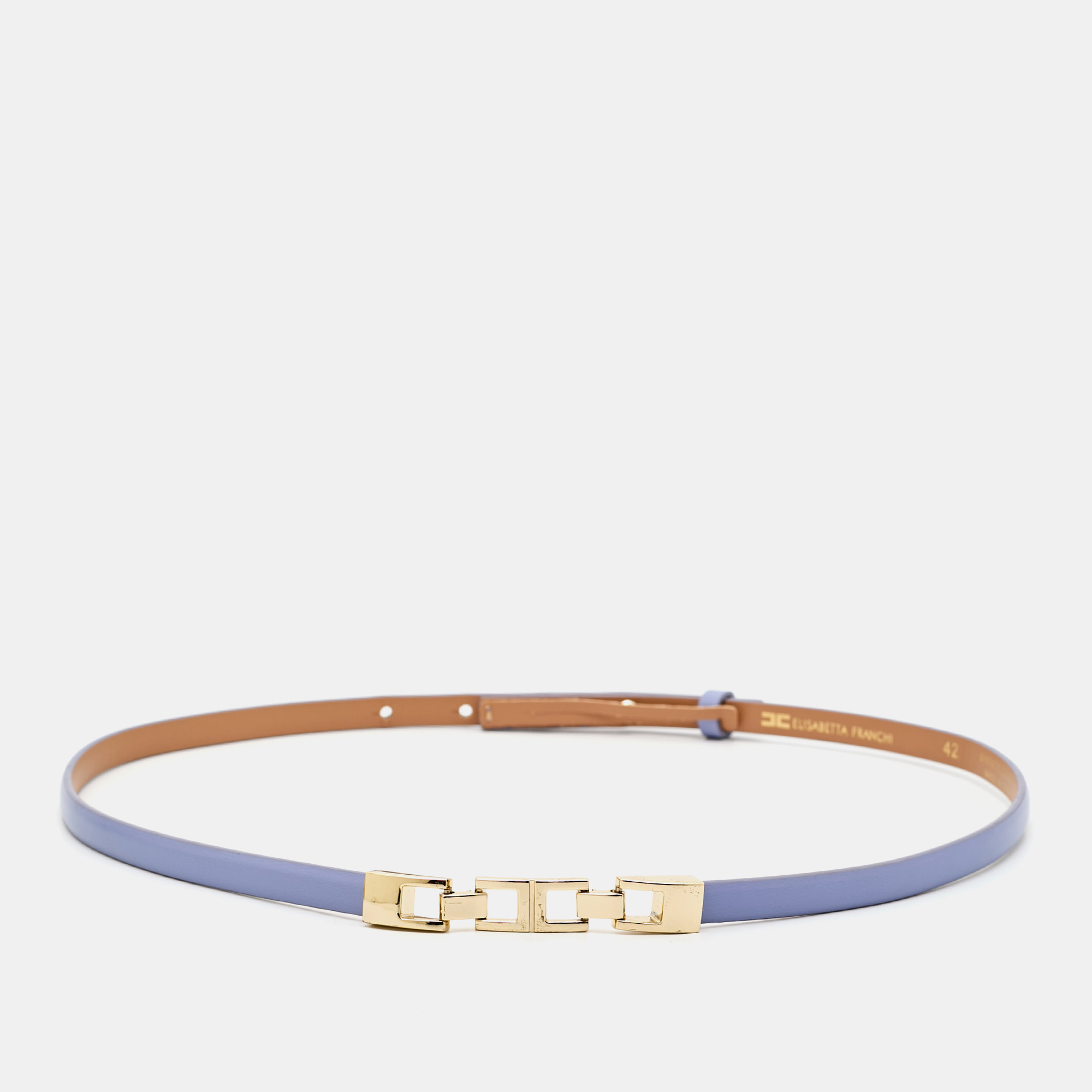 Pre-owned Elisabetta Franchi Purple Faux Leather Slim Belt 42