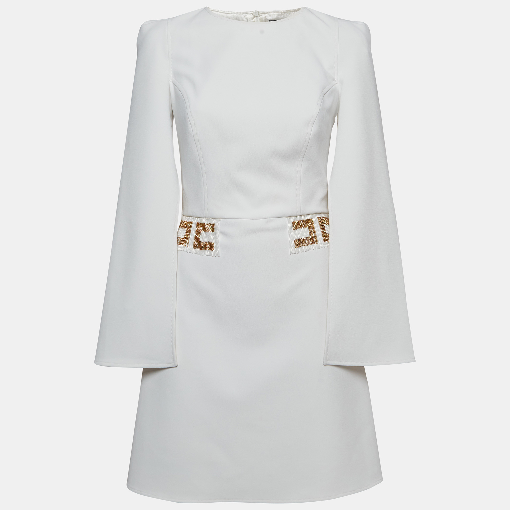 

Elisabetta Franchi White Crepe Embellished Waist Mini Dress M