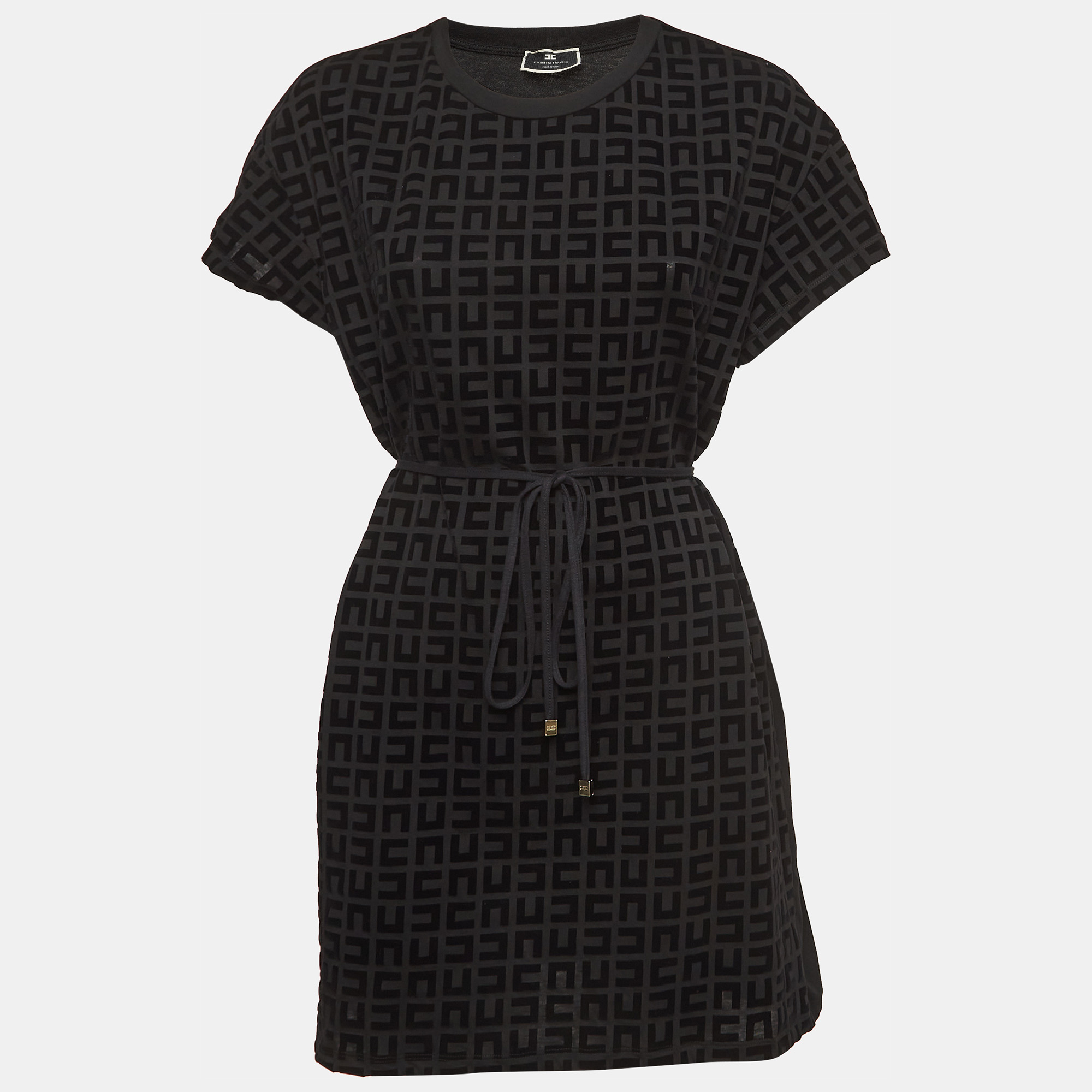 

Elisabetta Franchi Black Monogram Patterned Cotton Knit Mini Dress M