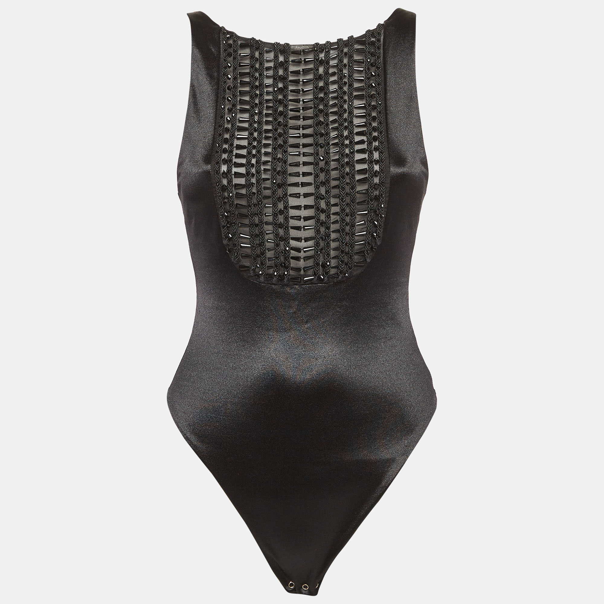 

Elisabetta Franchi Black Beaded Jersey Sem Sheer Bodysuit M