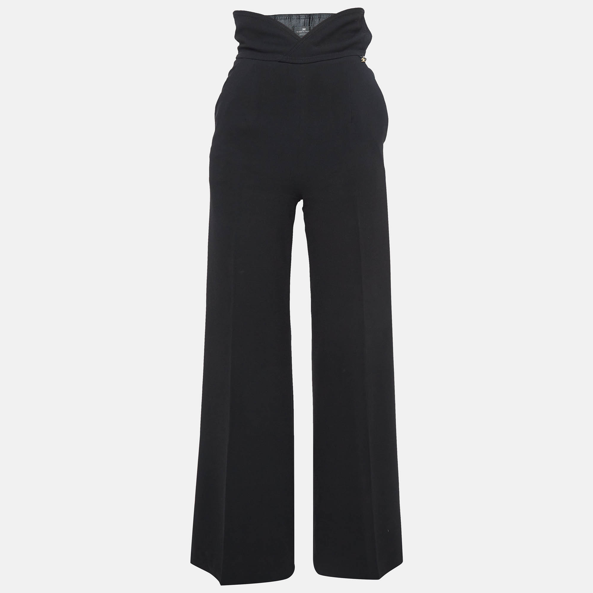 

Elisabetta Franchi Black Crepe High-Rise Wide Leg Trousers