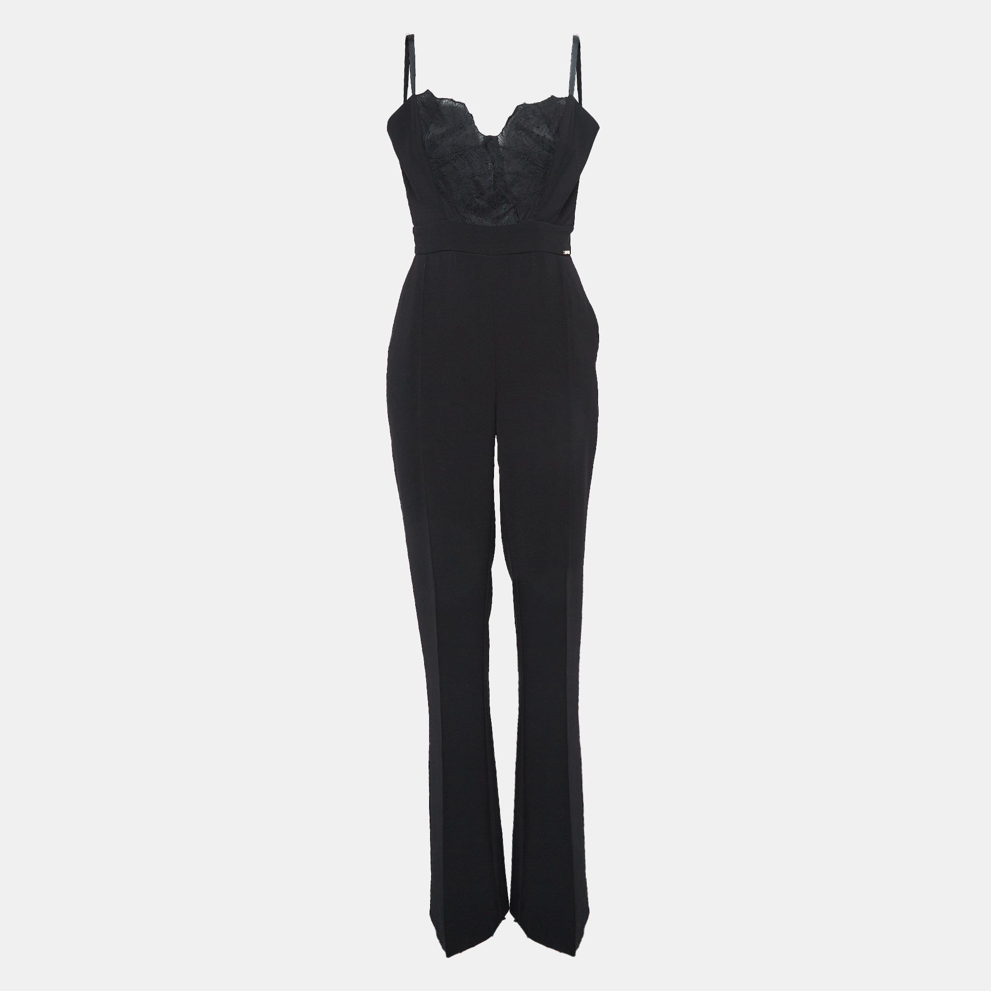 

Elisabetta Franchi Black Crepe Lace Trimmed Jumpsuit XL