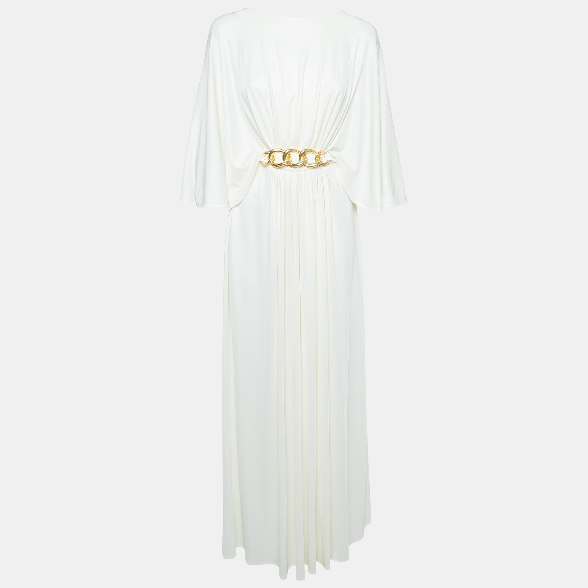 Pre-owned Elisabetta Franchi White Jersey Belted Maxi Dress S