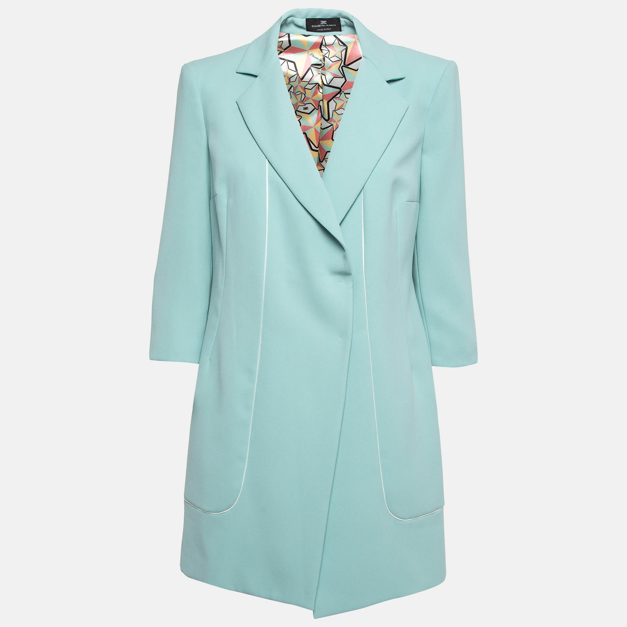 Pre-owned Elisabetta Franchi Mint Green Crepe Mid-length Coat M