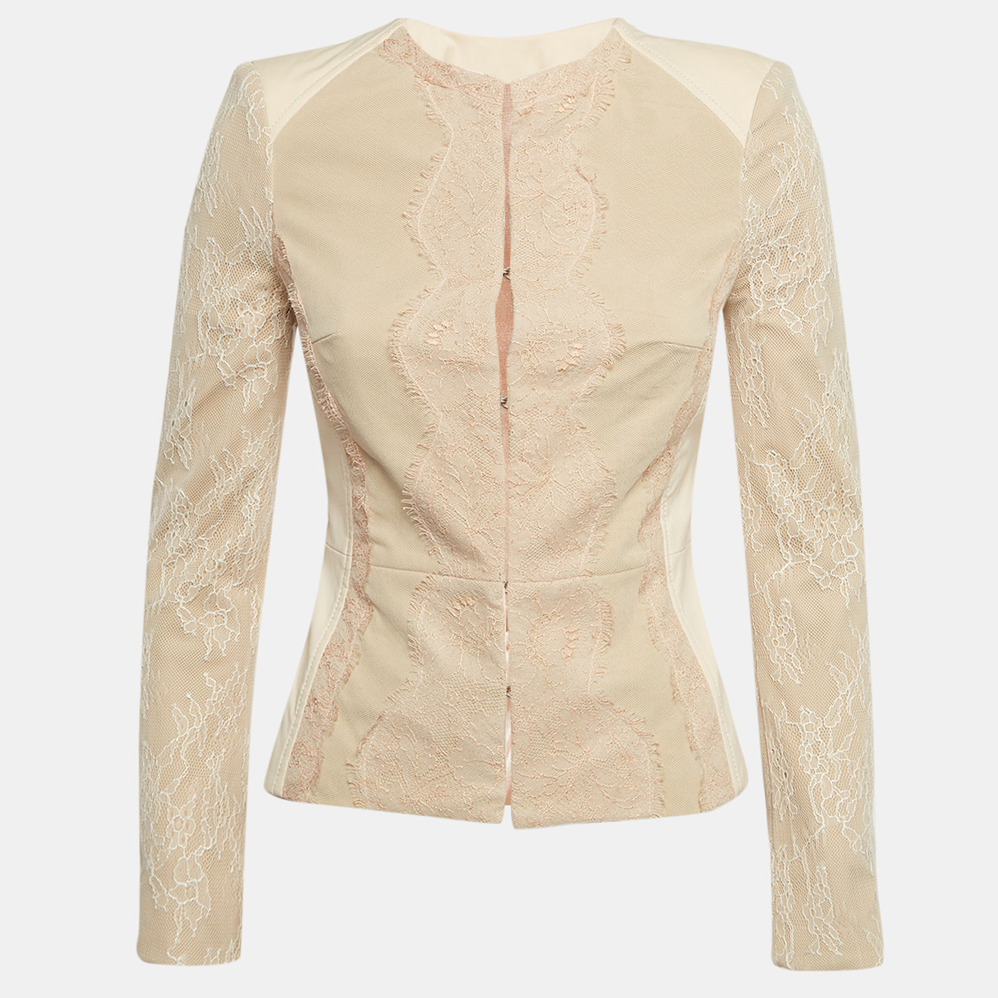 

Elisabetta Franchi Pink Lace and Jersey Round Neck Jacket M