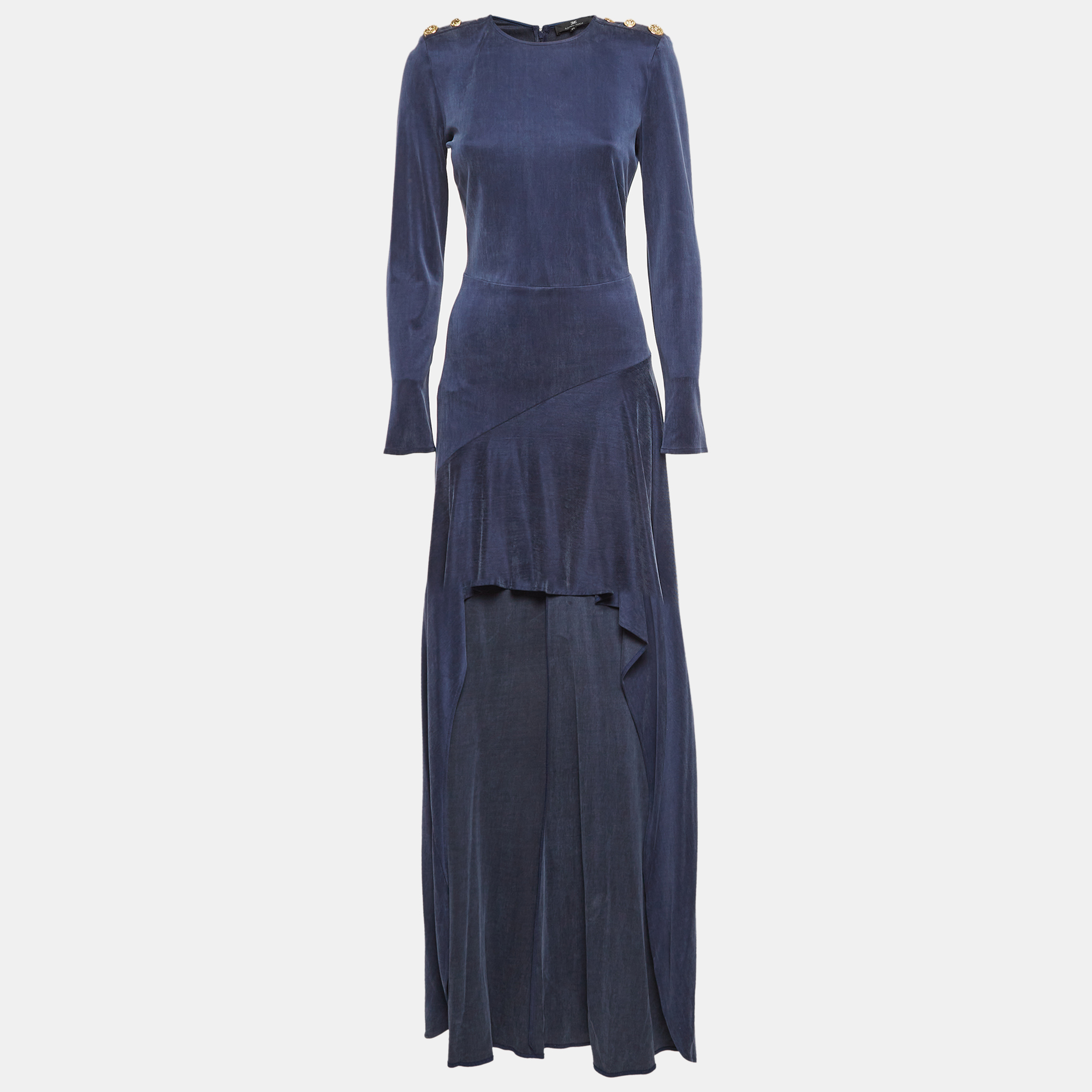 Pre-owned Elisabetta Franchi Blue Corduroy High-low Flared Dress M