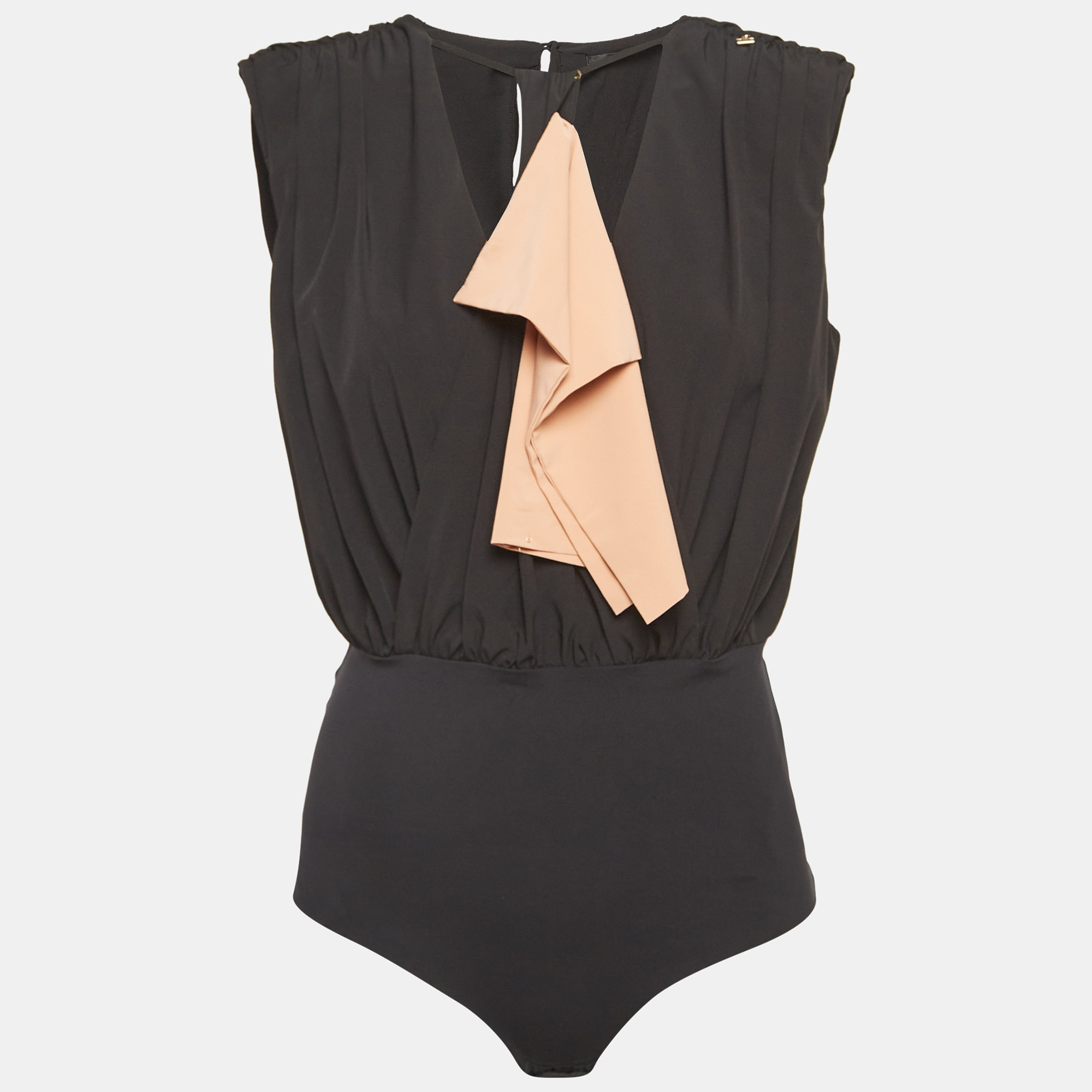 

Elisabetta Franchi Black Jersey Bow Detail Sleeveless Bodysuit M