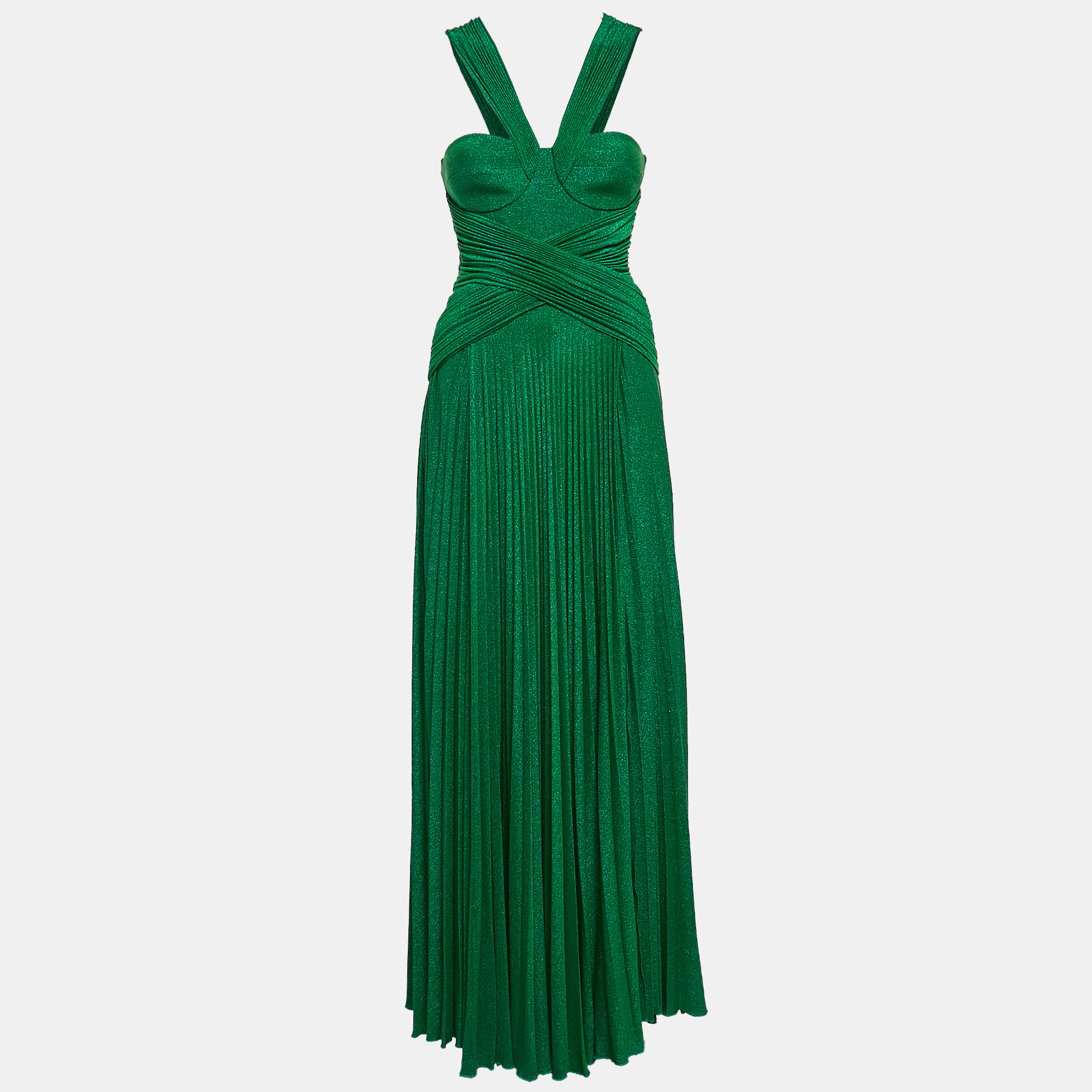 

Elisabetta Franchi Green Lurex Knit Pleated Dress M