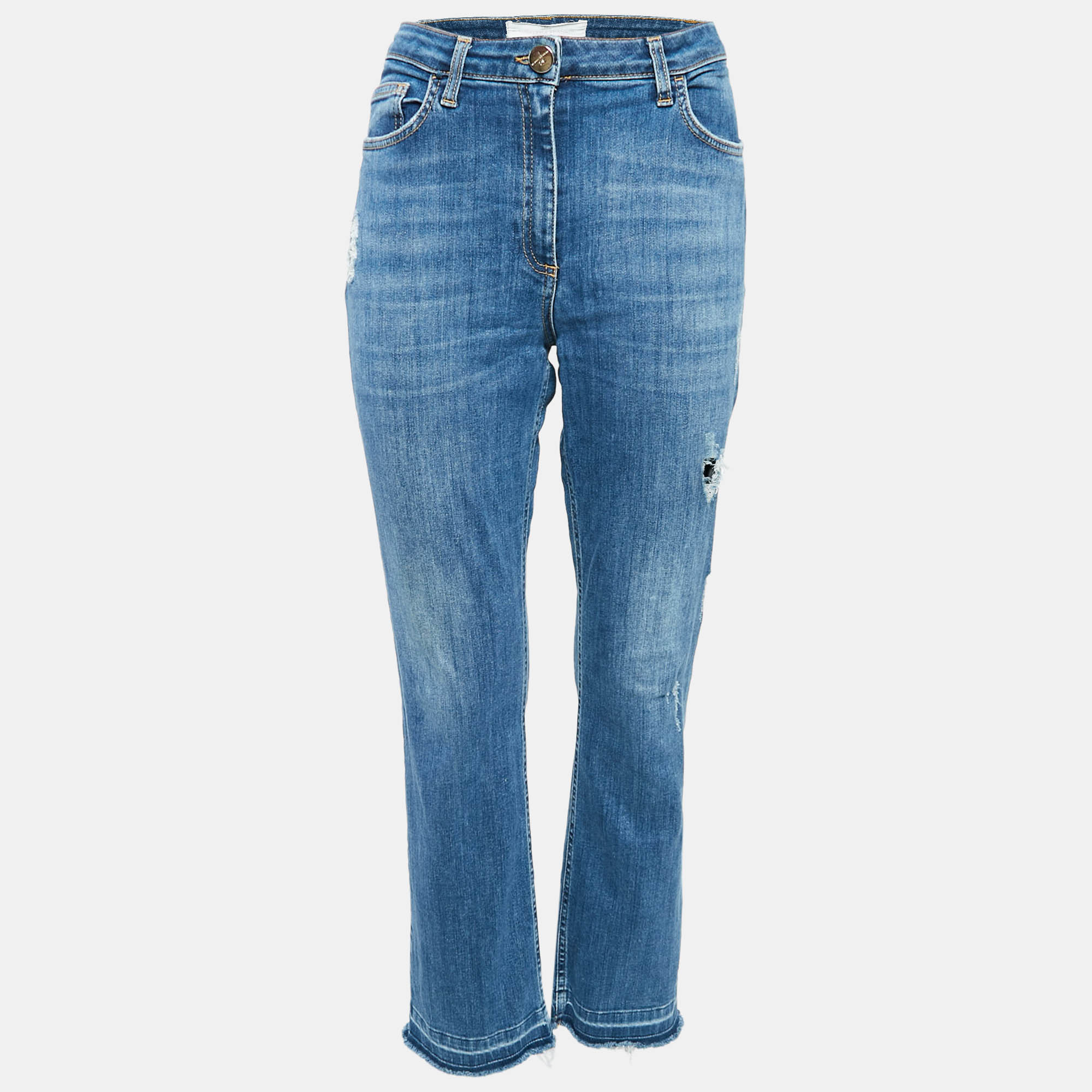 

Elisabetta Franchi Blue Ripped Denim Straight-Leg Jeans L Waist 31"