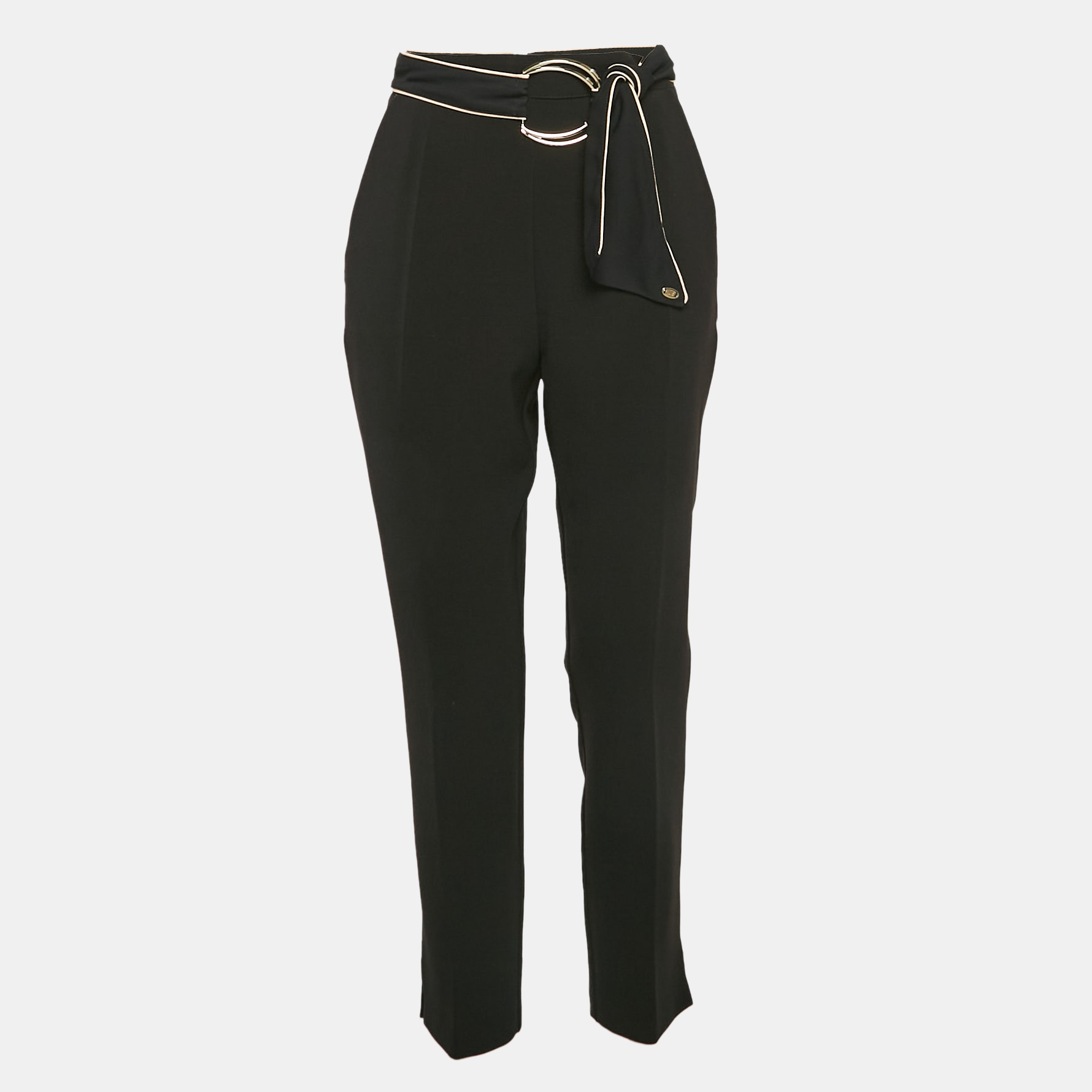 

Elisabetta Franchi Black Contrast Trim Crepe Embellished Belt Pants M