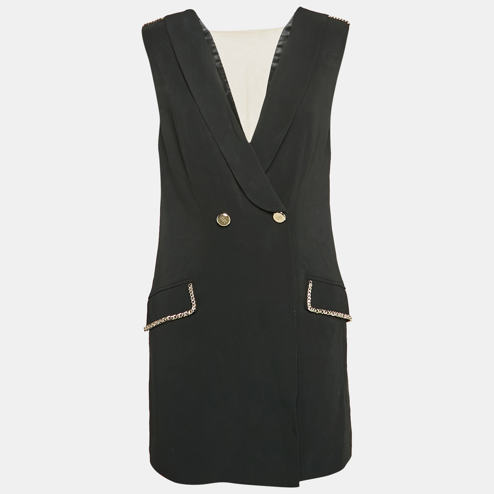 

Elisabetta Franchi Black Crepe Double Breasted Vest Dress M