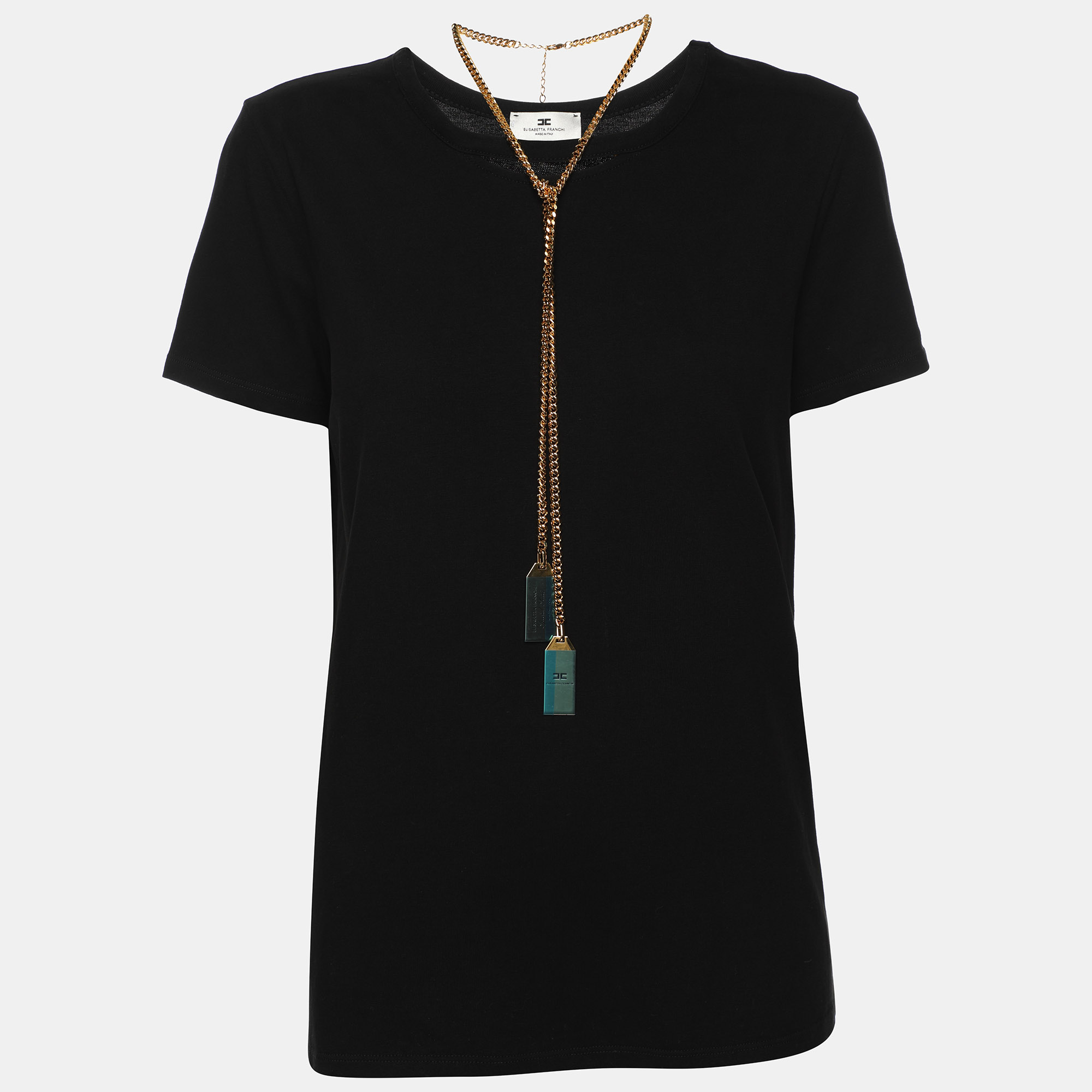 

Elisabetta Franchi Black Cotton Round Neck Chain T-Shirt S