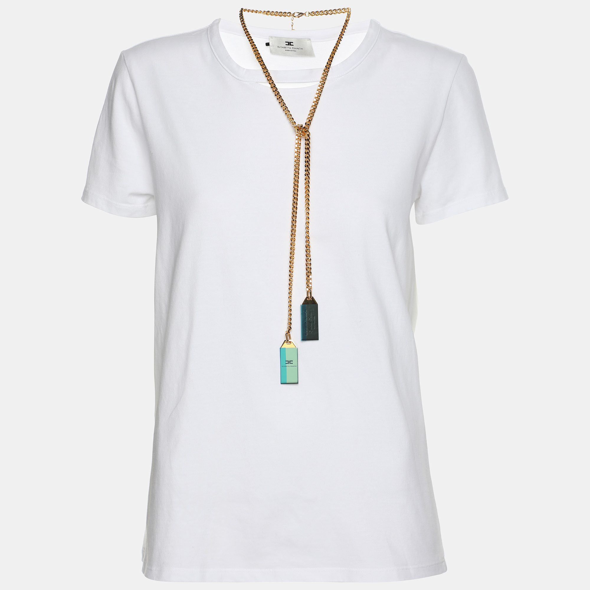 

Elisabetta Franchi White Cotton Round Neck Chain T-Shirt S