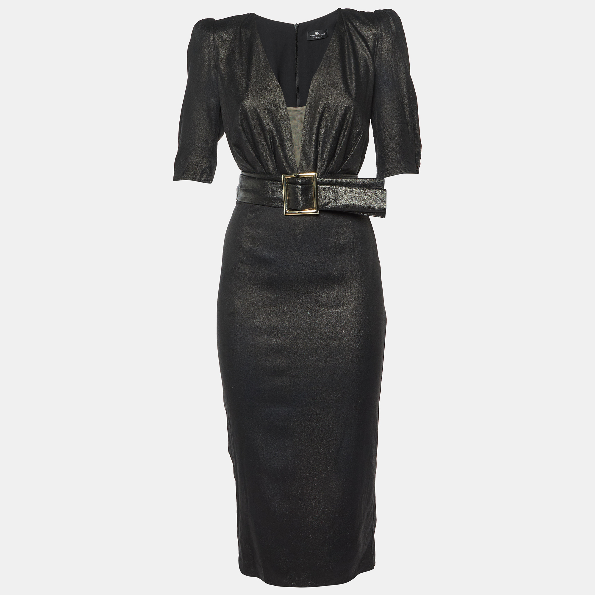 

Elisabetta Franchi Black Coated Crepe Belted Midi Dress M