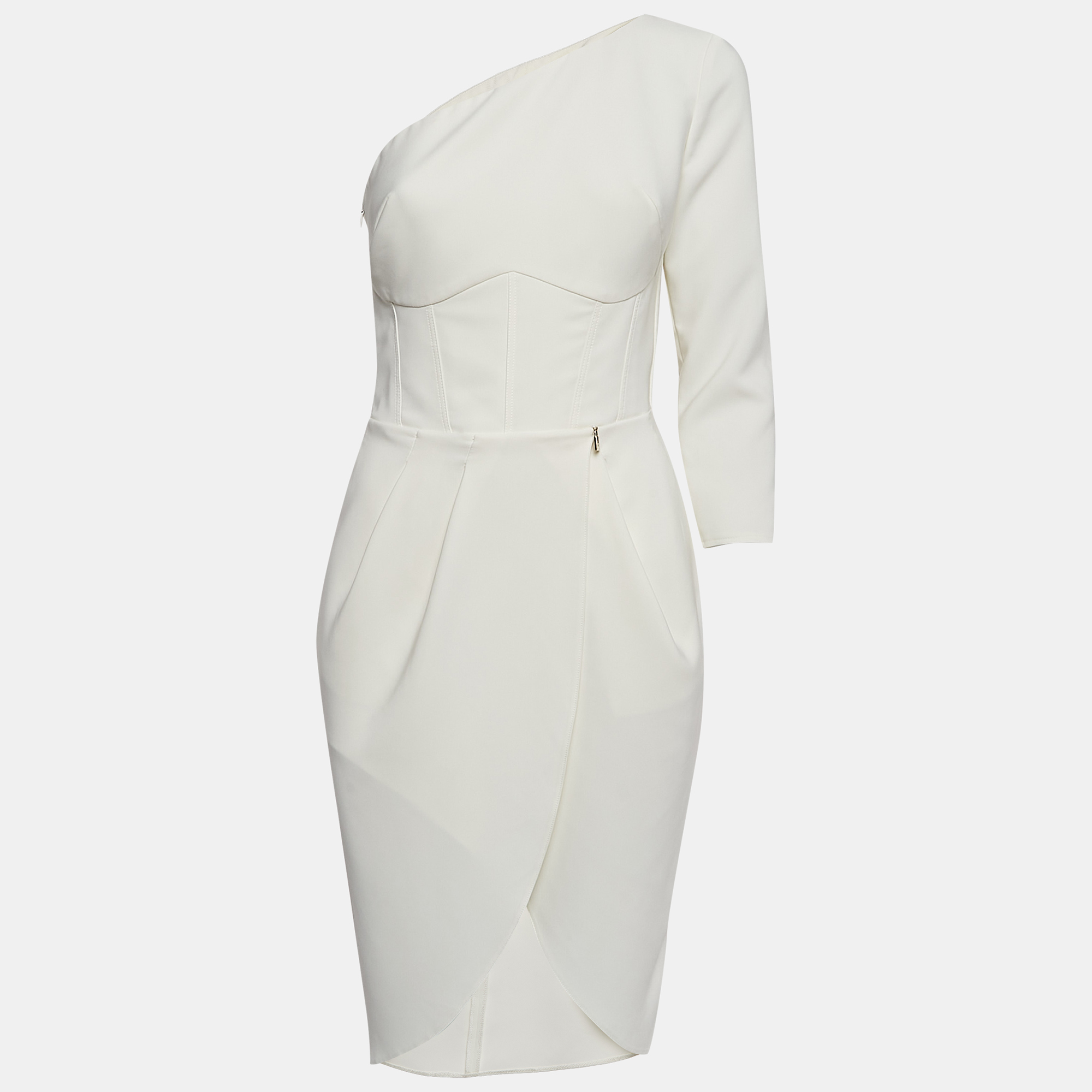 

Elisabetta Franchi White Crepe One-Shoulder Short Dress M