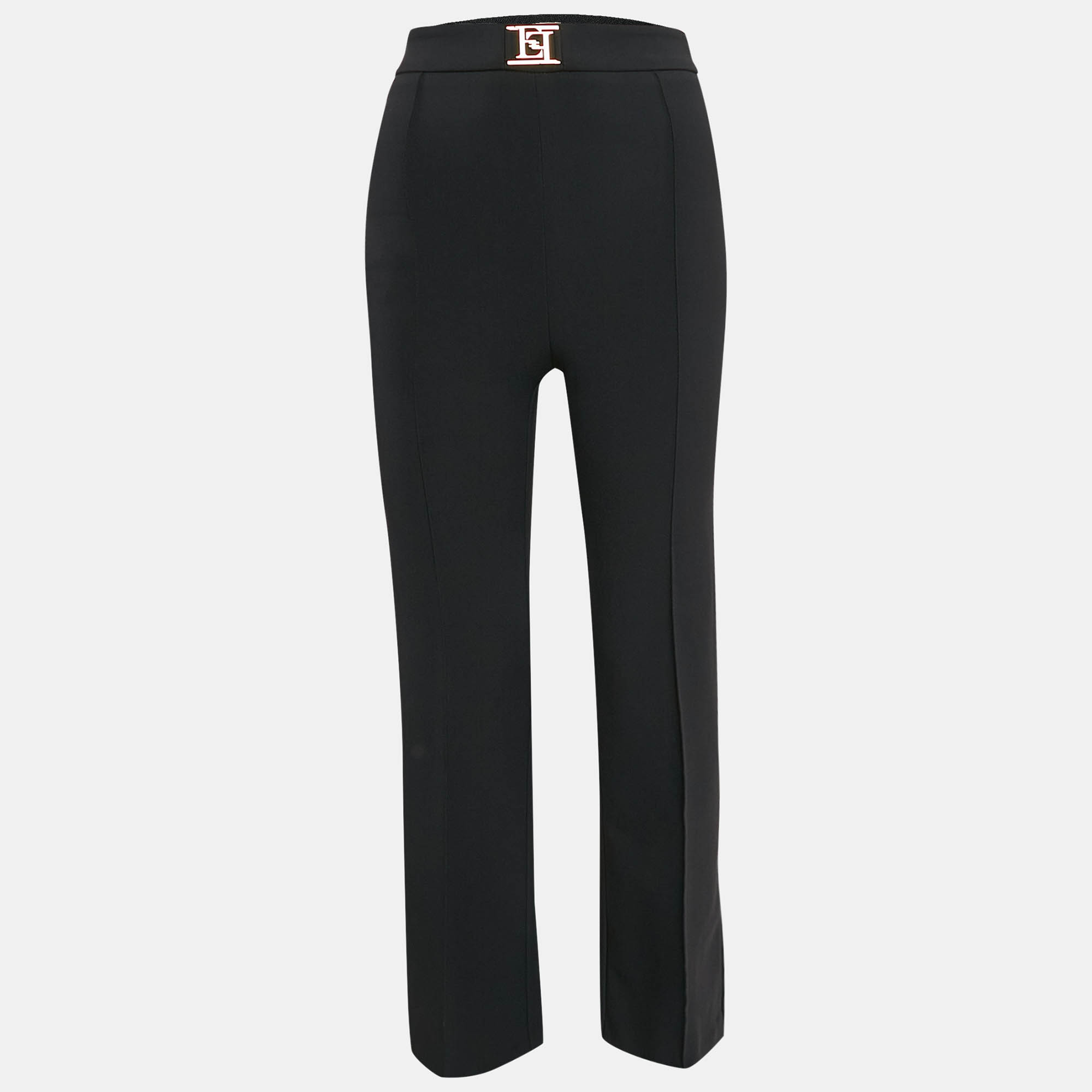 

Elisabetta Franchi Black Logo Detail Waist Jersey Trousers S