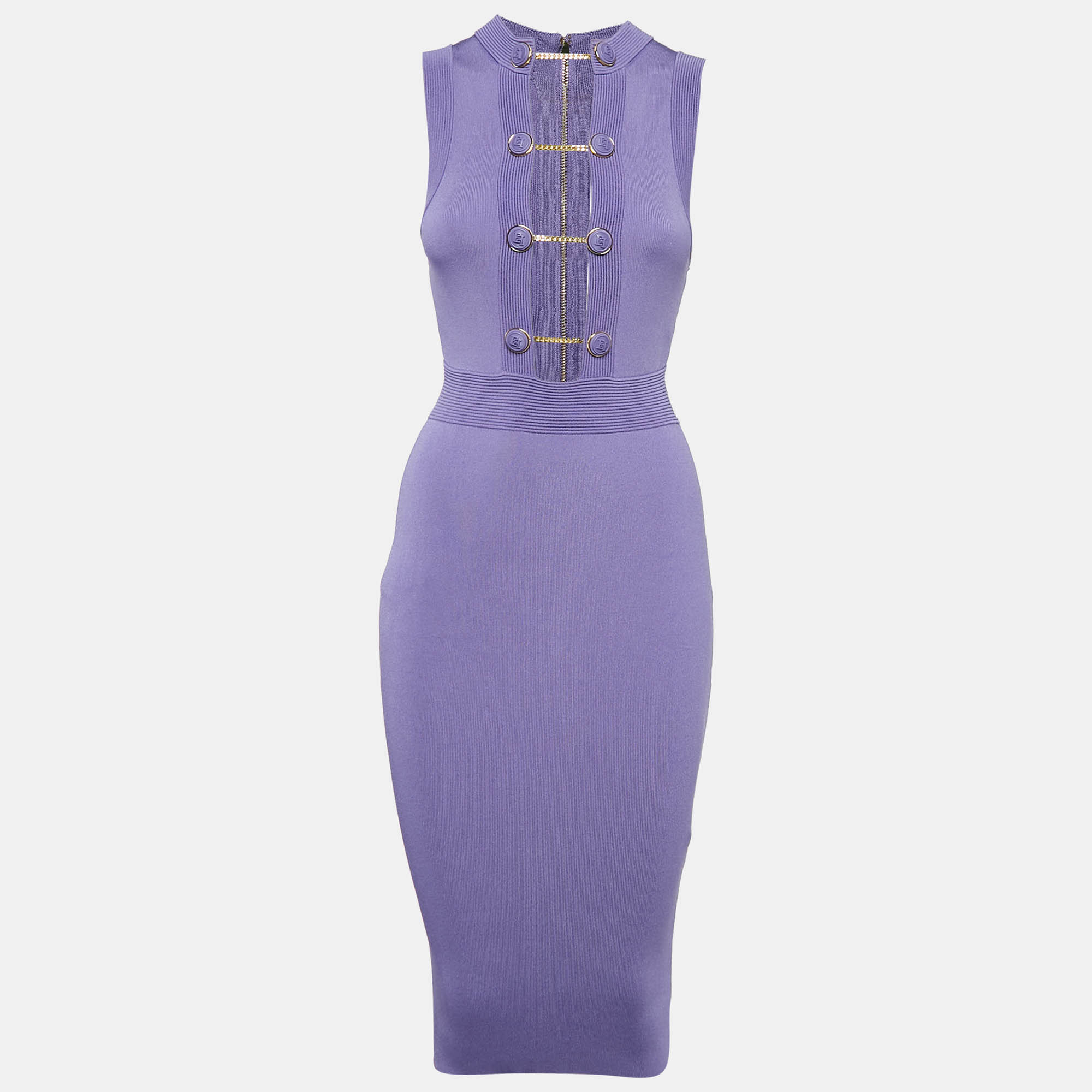 

Elisabetta Franchi Lavender Chain Link Stretch Knit Sheath Dress s, Purple