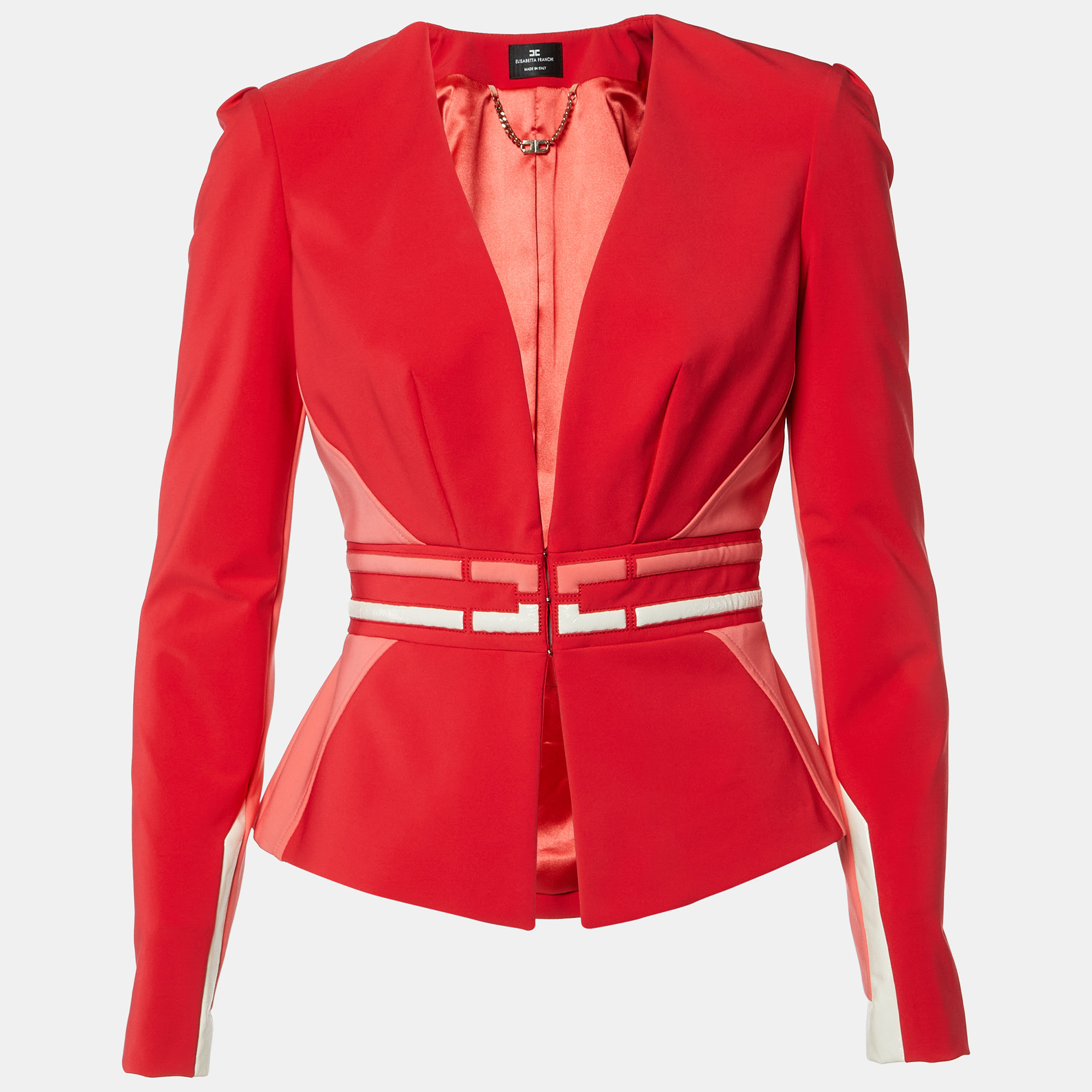 

Elisabetta Franchi Red Crepe Paneled Peplum Jacket M