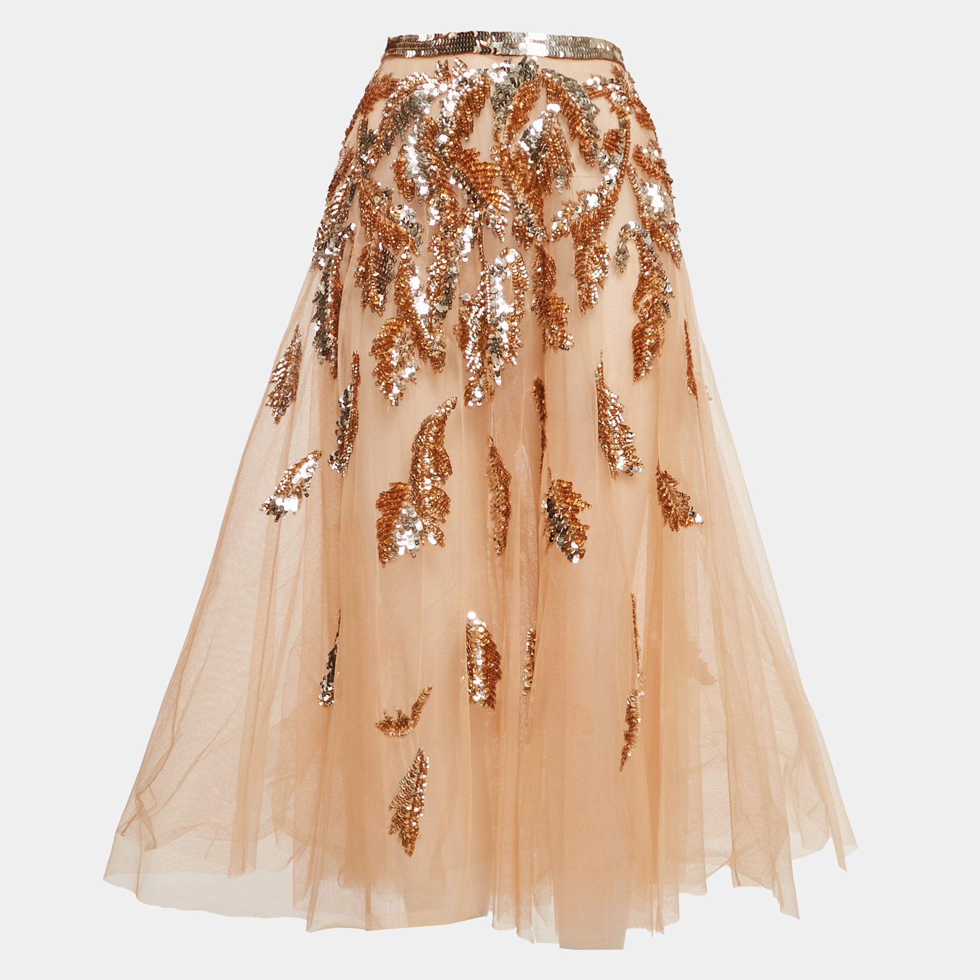 

Elisabetta Franchi Beige Sequin Embellished Tulle Midi Skirt M