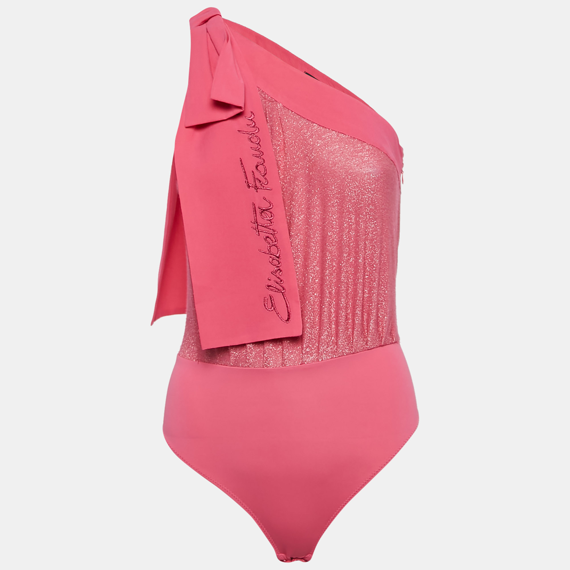 

Elisabetta Franchi Pink Lurex Knit and Crepe Bodysuit S