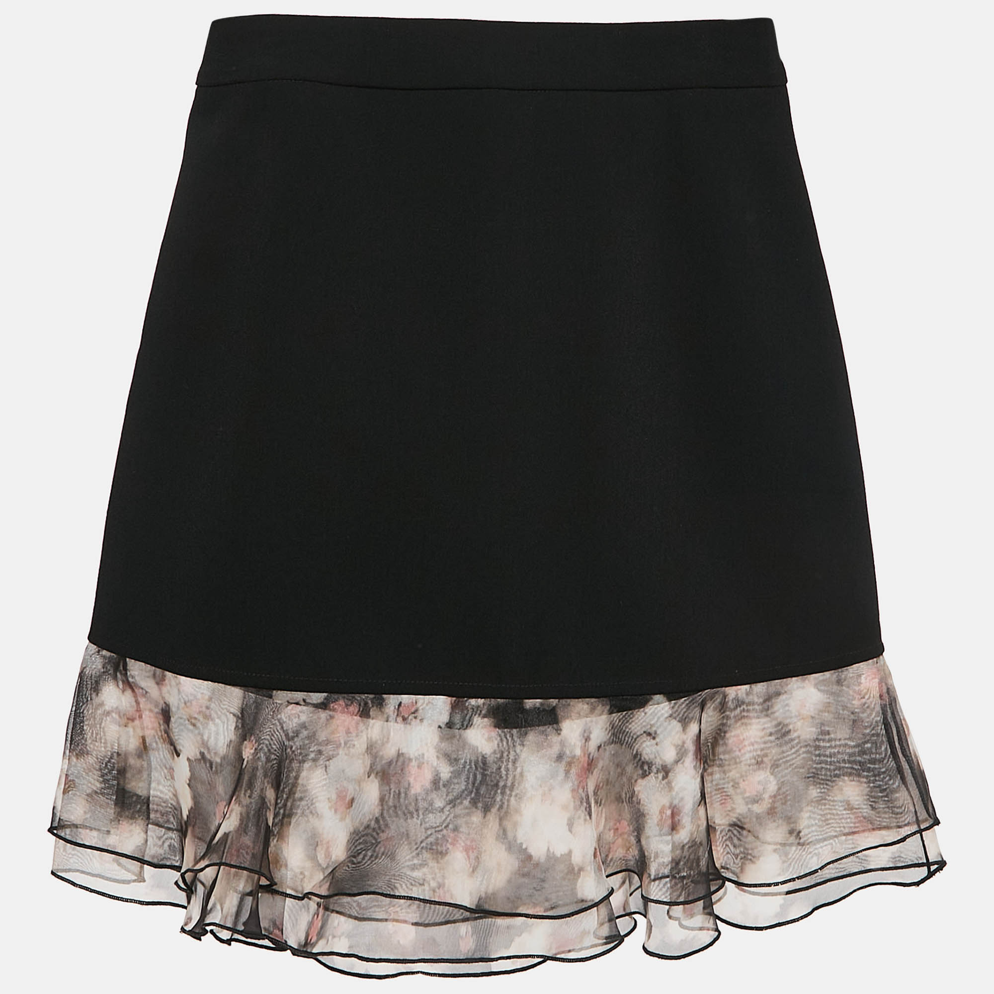 

Elisabetta Franchi Black Organza Ruffled Crepe Mini Skirt S