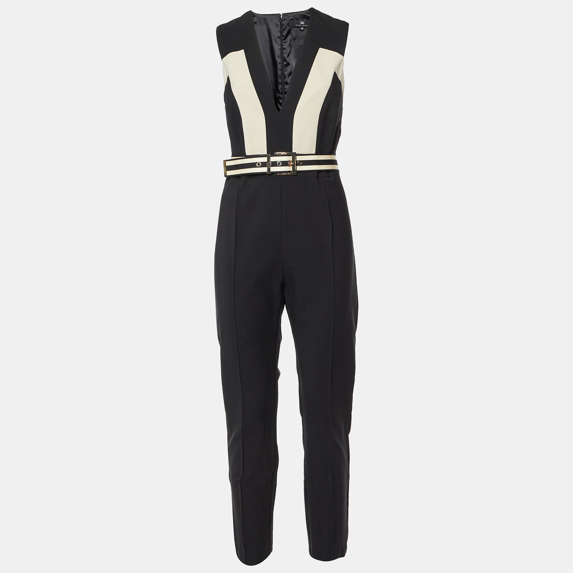 

Elisabetta Franchi Black Crepe Belted Jumpsuit L