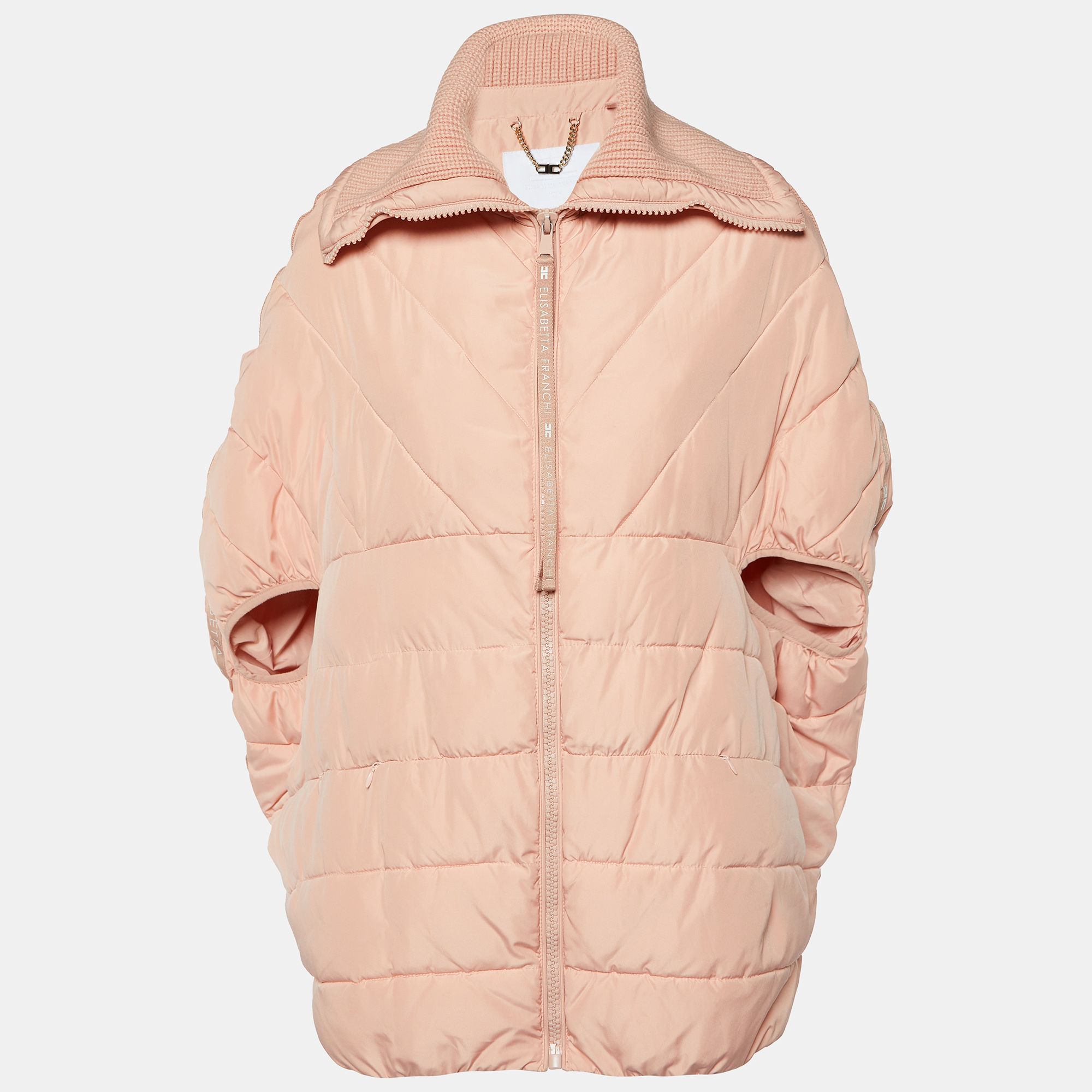 

Elisabetta Franchi Peach/Orange Zip-Up Puffer Jacket S