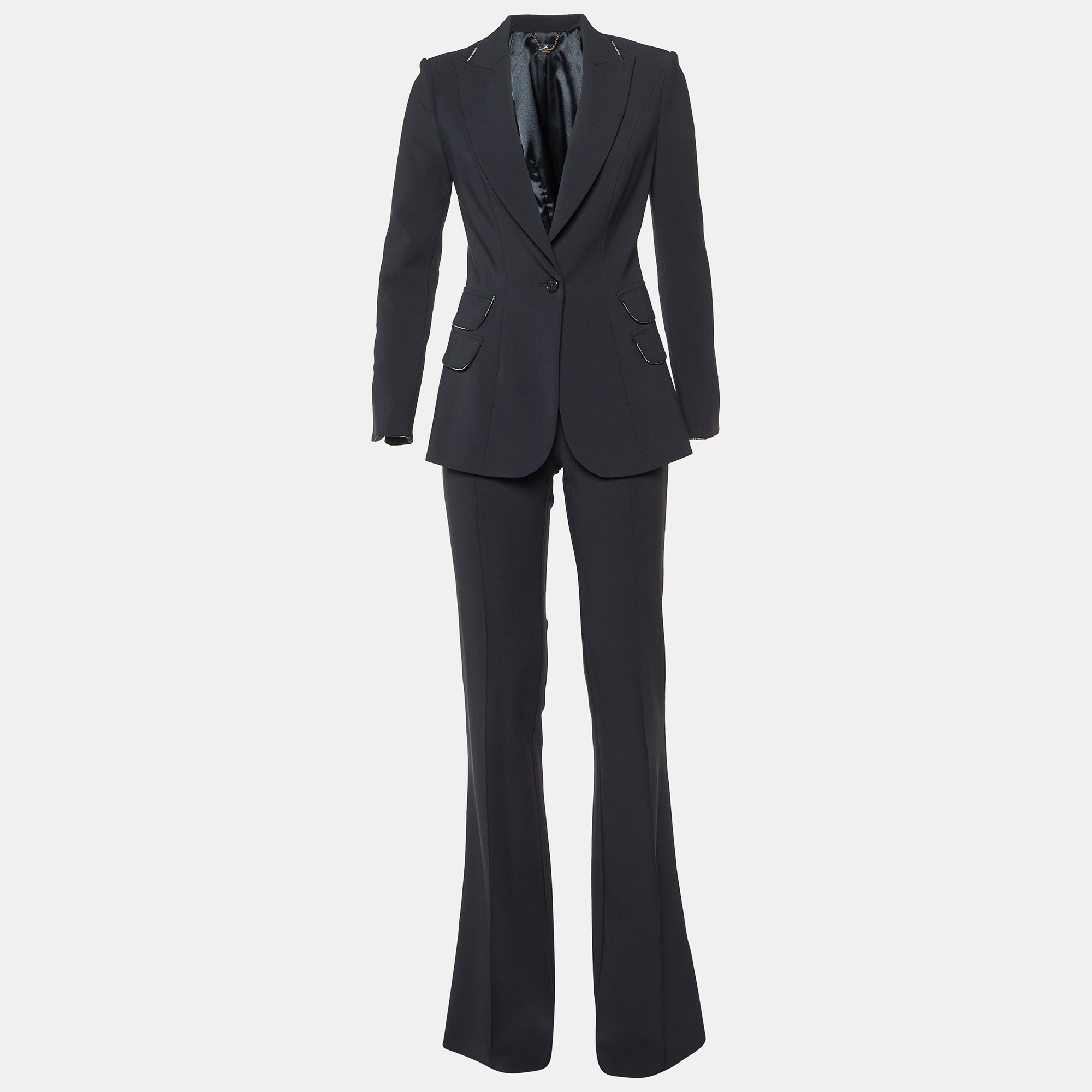 

Elisabetta Franchi Black Crepe Logo Piping Detail Pants Suit M