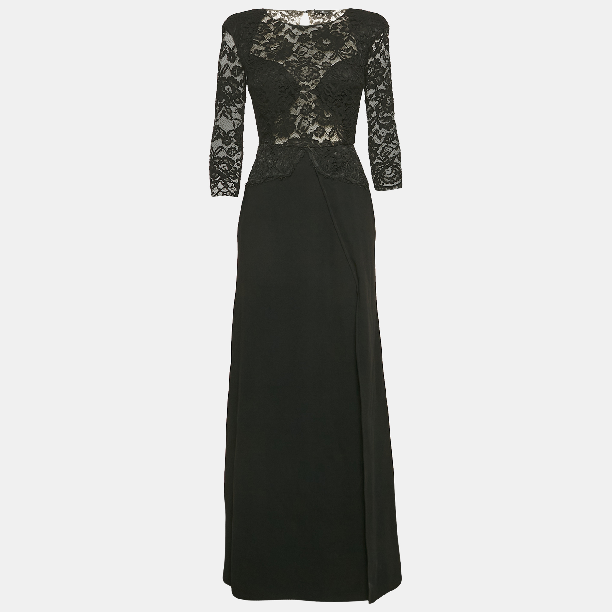 

Elisabetta Franchi Black Lace and Crepe Full Sleeve Maxi Dress S