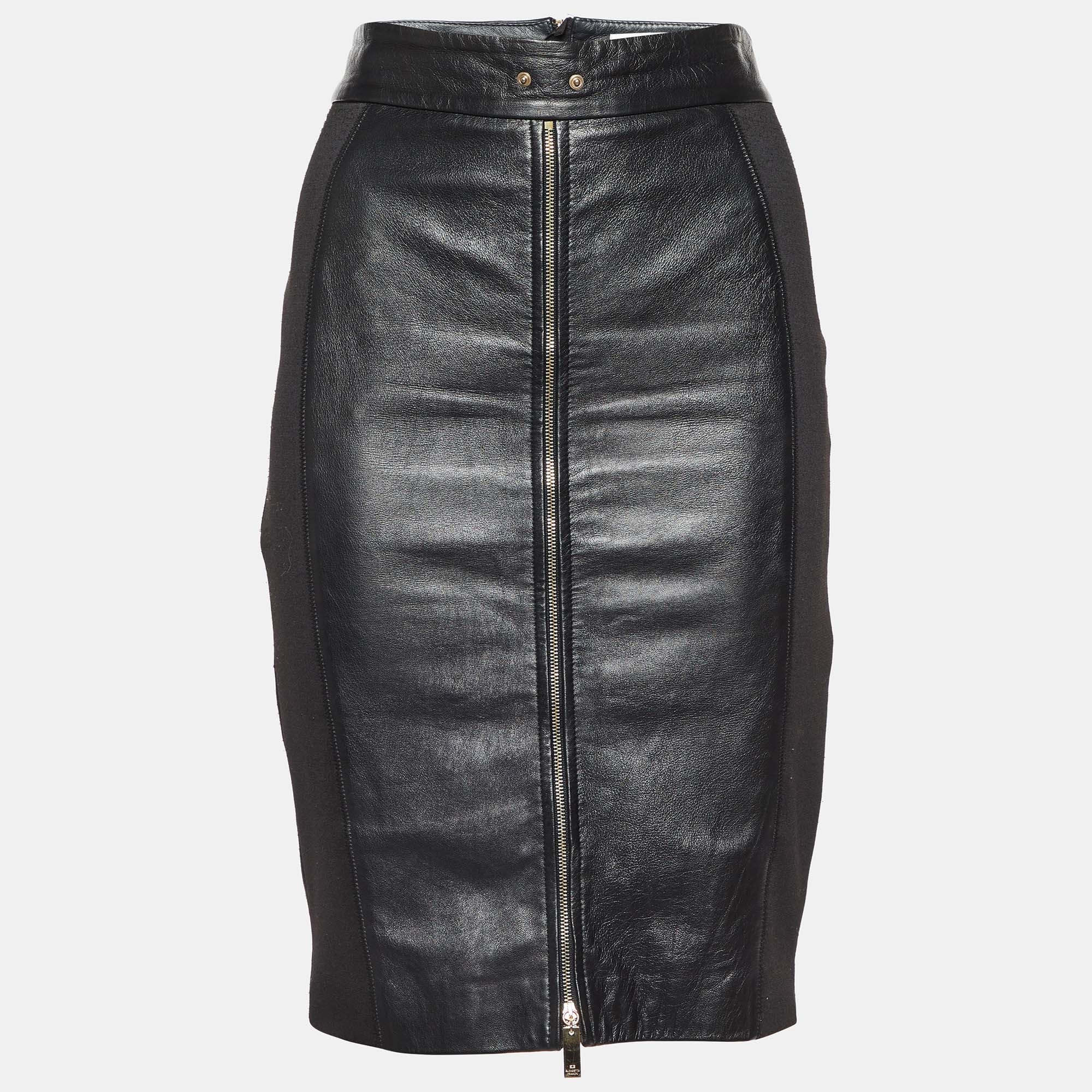 

Elisabetta Franchi Gold Black Leather & Jersey Pencil Skirt M