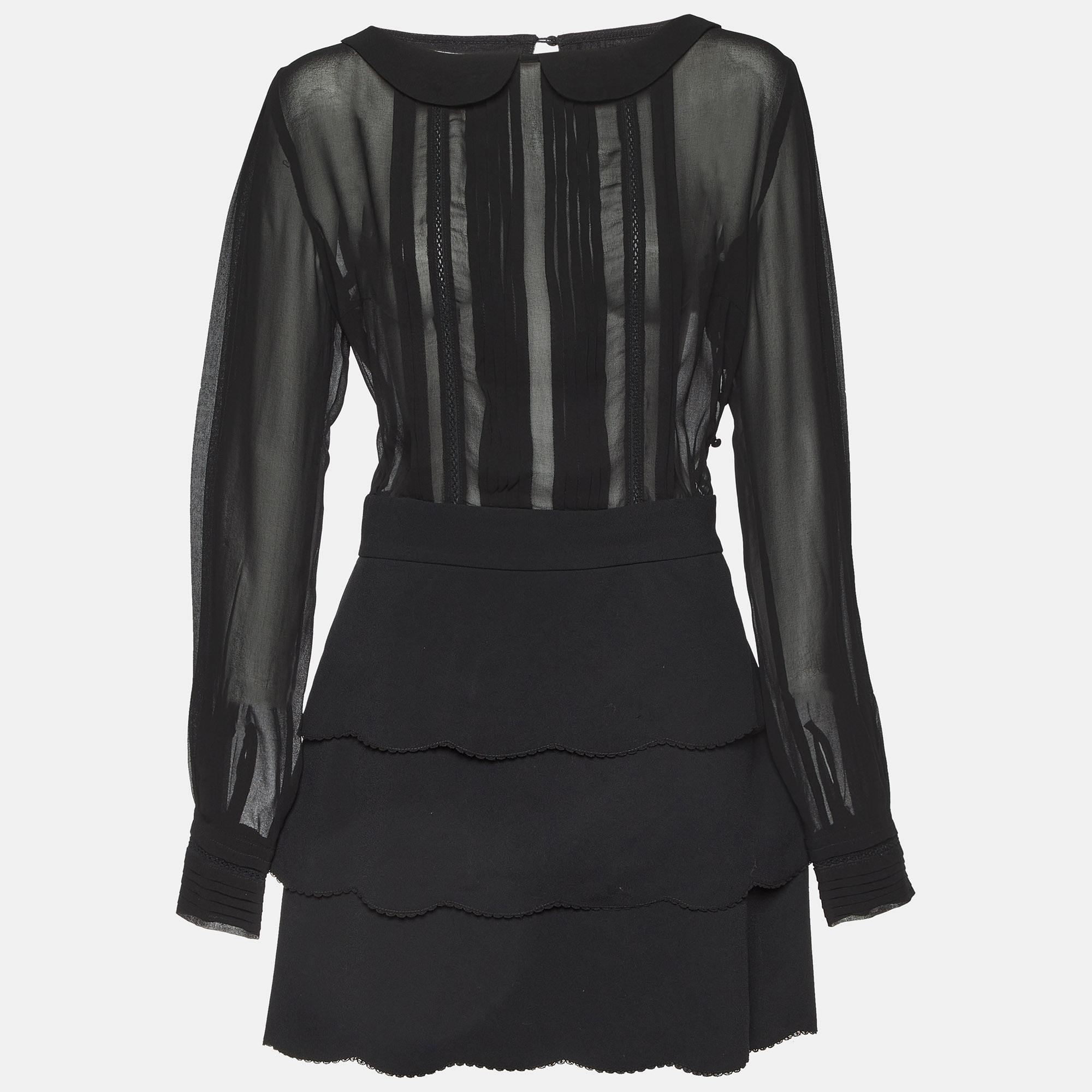 

Elisabetta Franchi Black Crepe & Chiffon Tiered Long Sleeve Dress M