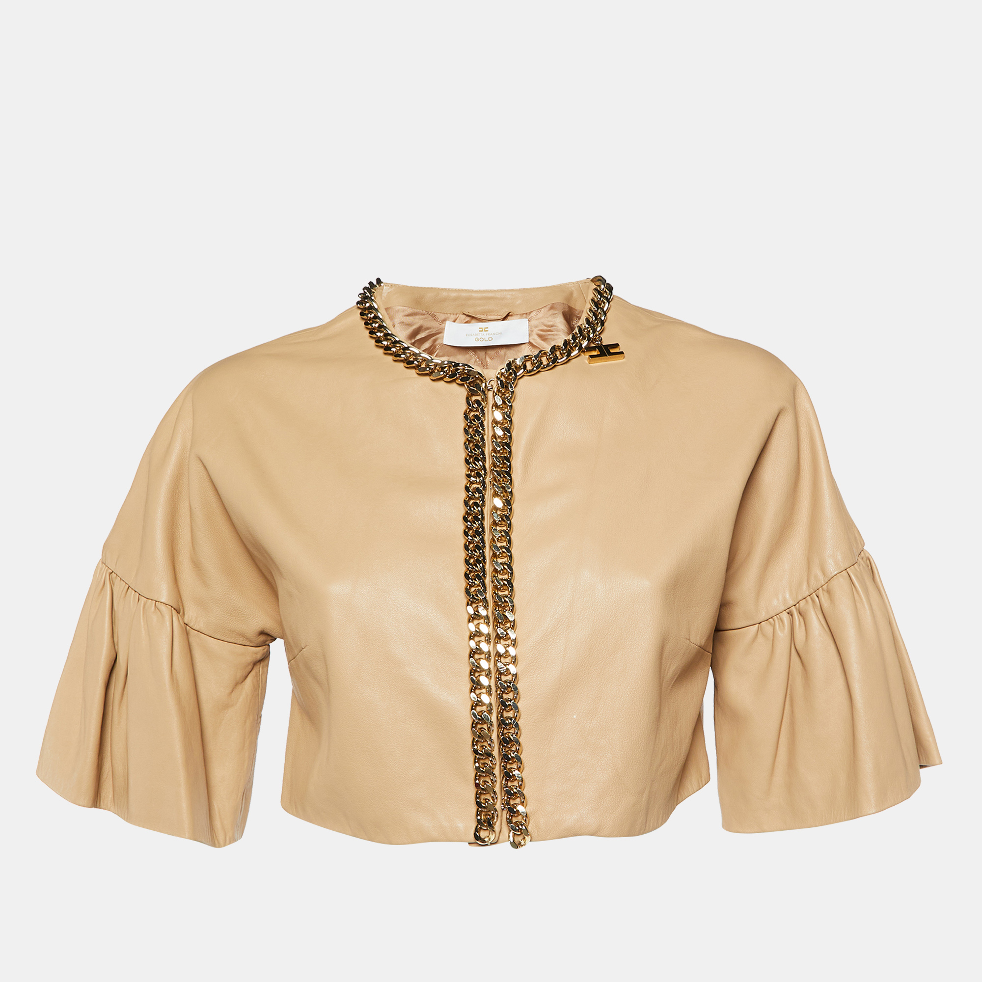 

Elisabetta Franchi Beige Leather Chain Detail Bolero Jacket L