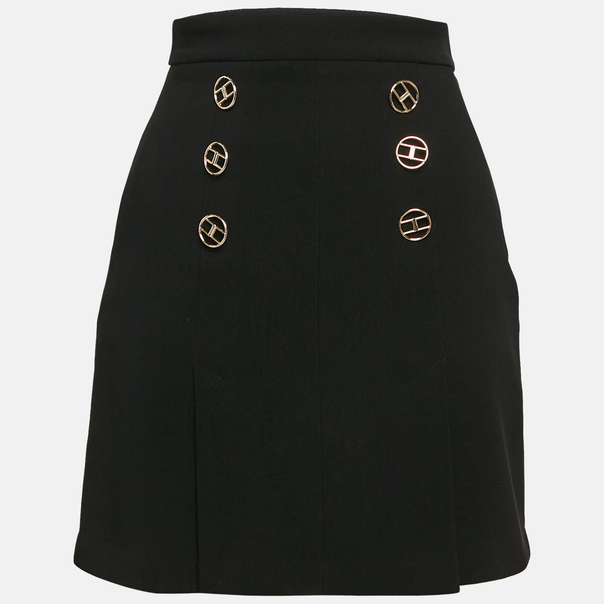 

Elisabetta Franchi Black Crepe Button Detail Mini Skirt S