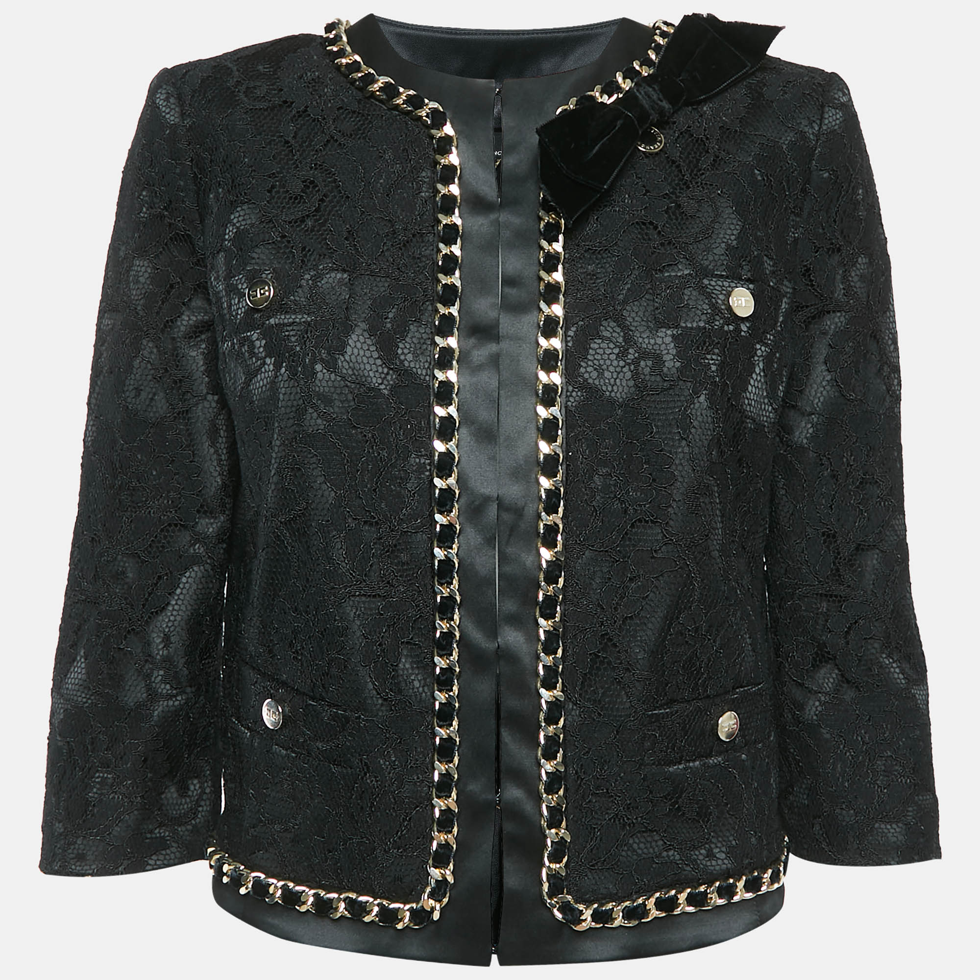 

Elisabetta Franchi Black Lace Chain Detail Jacket M