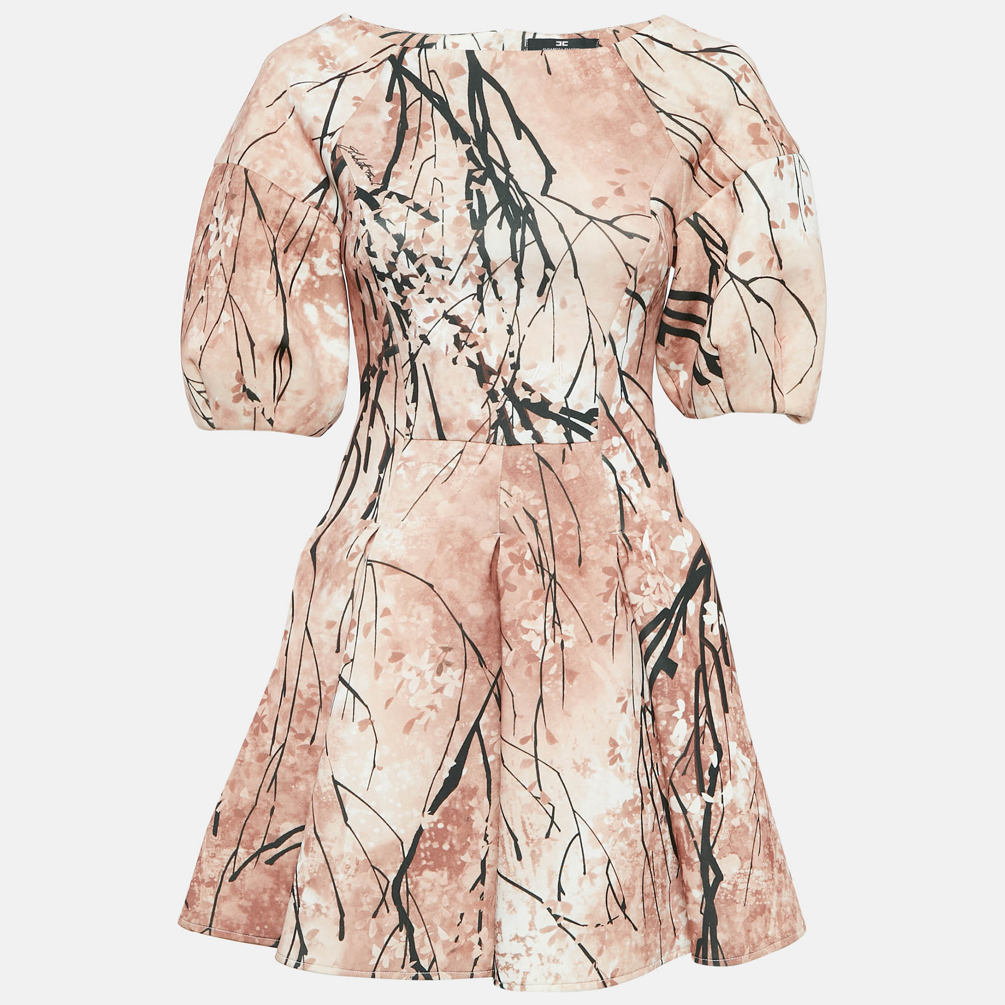 

Elisabetta Franchi Brown Abstract Print Pleated Mini Dress M