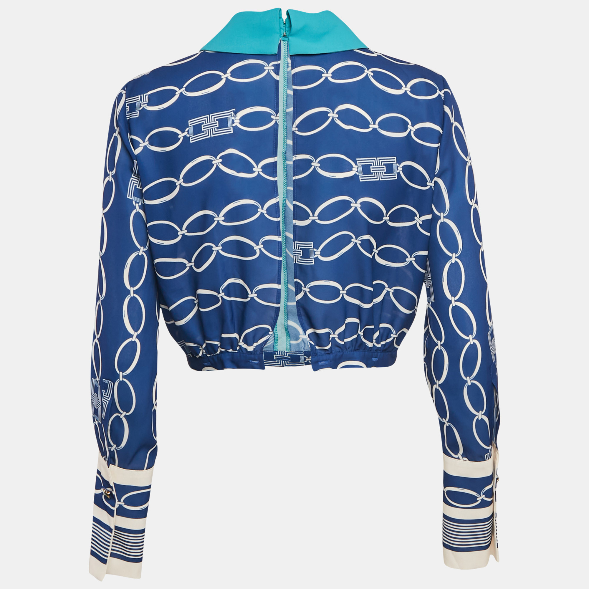 Elisabetta Franchi Blue Chain Print Crepe Blouse M 