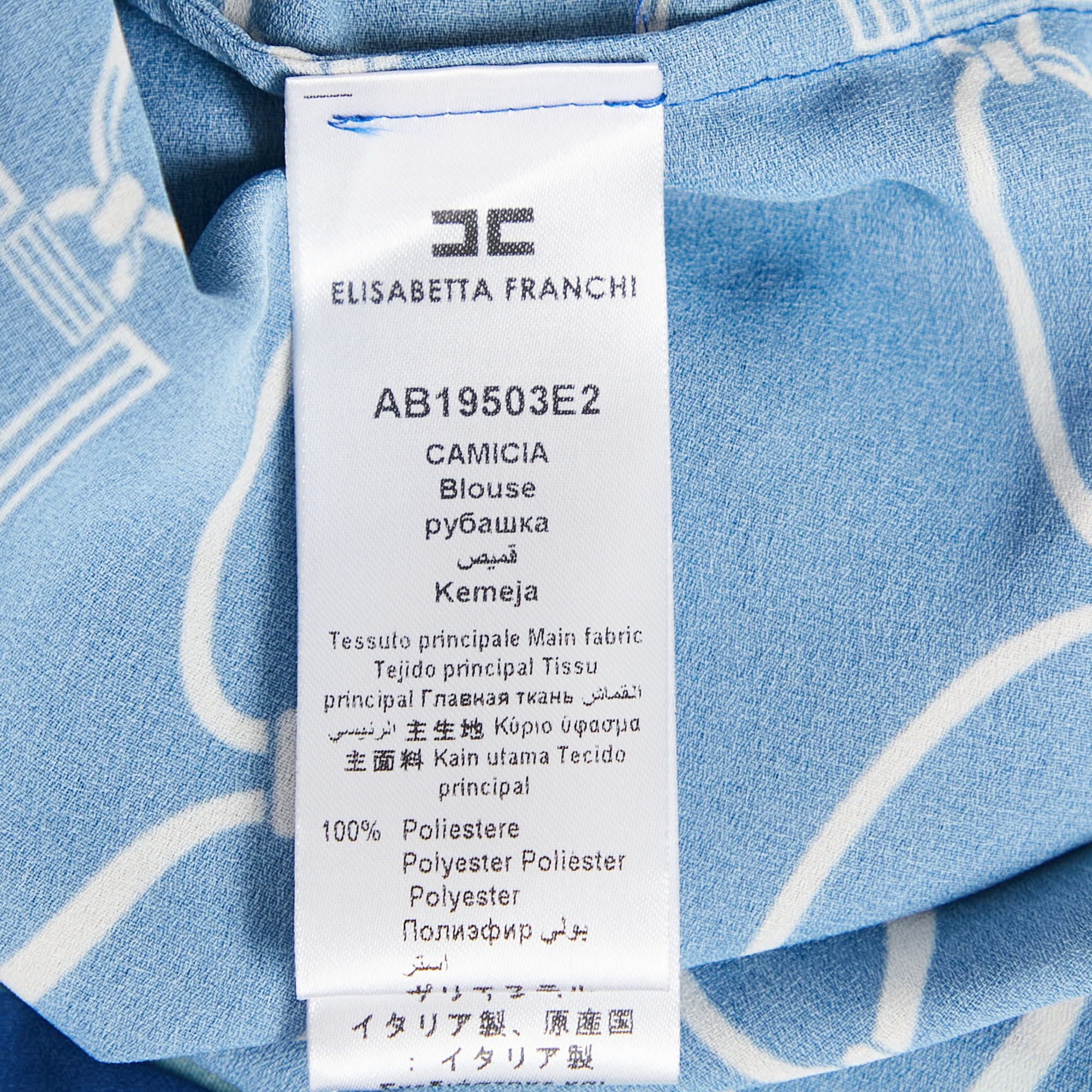 Elisabetta Franchi Blue Chain Print Crepe Blouse M 