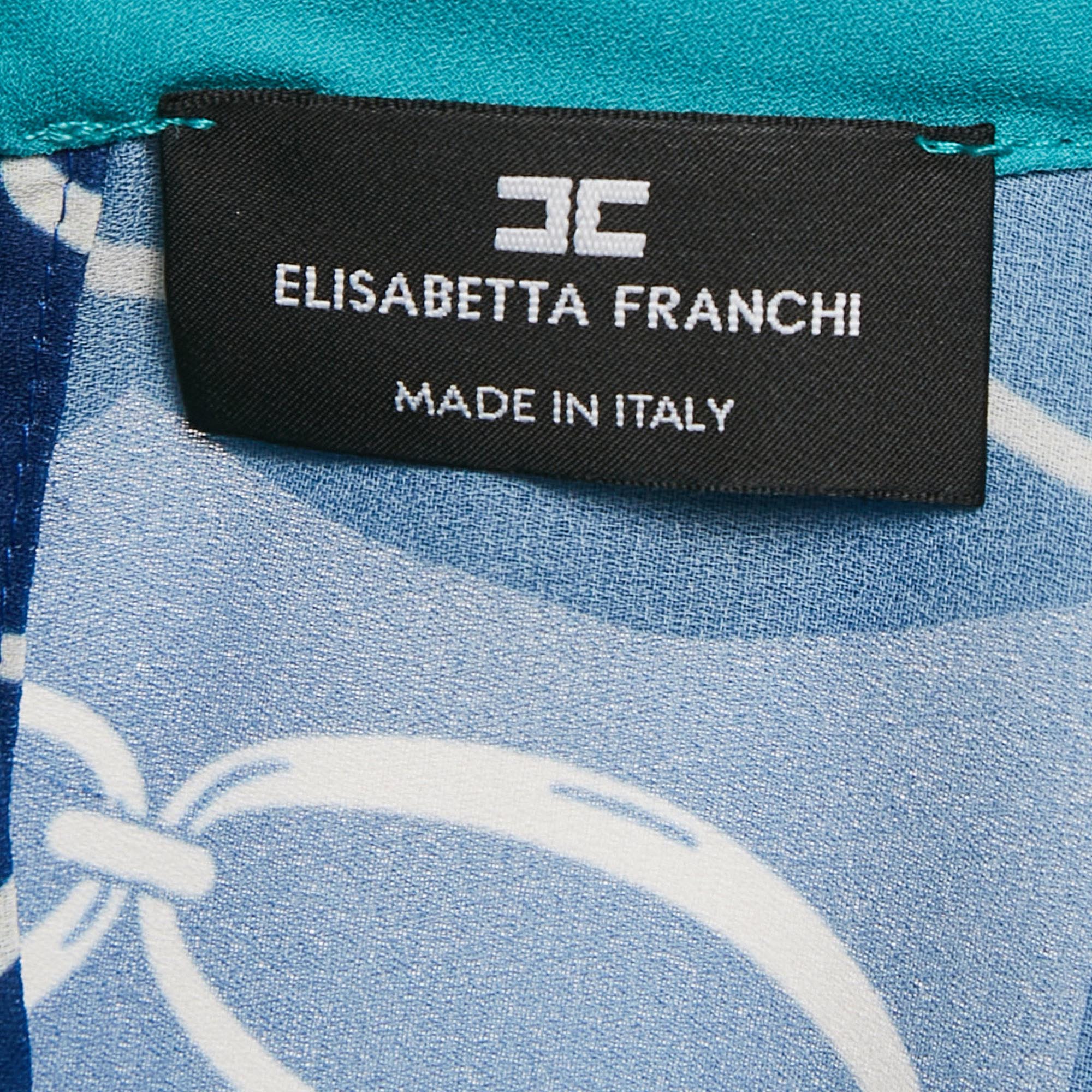 Elisabetta Franchi Blue Chain Print Crepe Blouse M 
