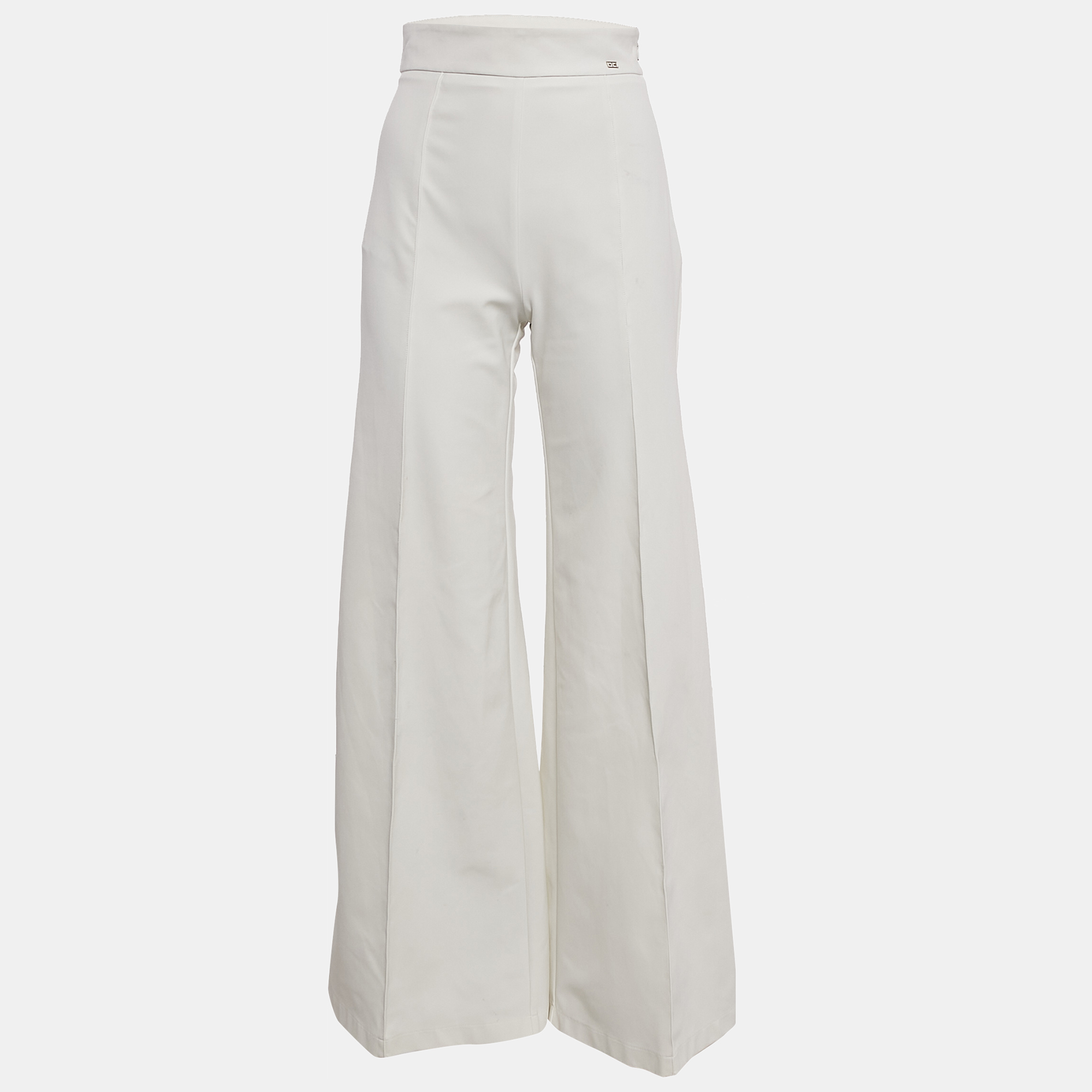 

Elisabetta Franchi White Jersey Wide Leg Trousers M