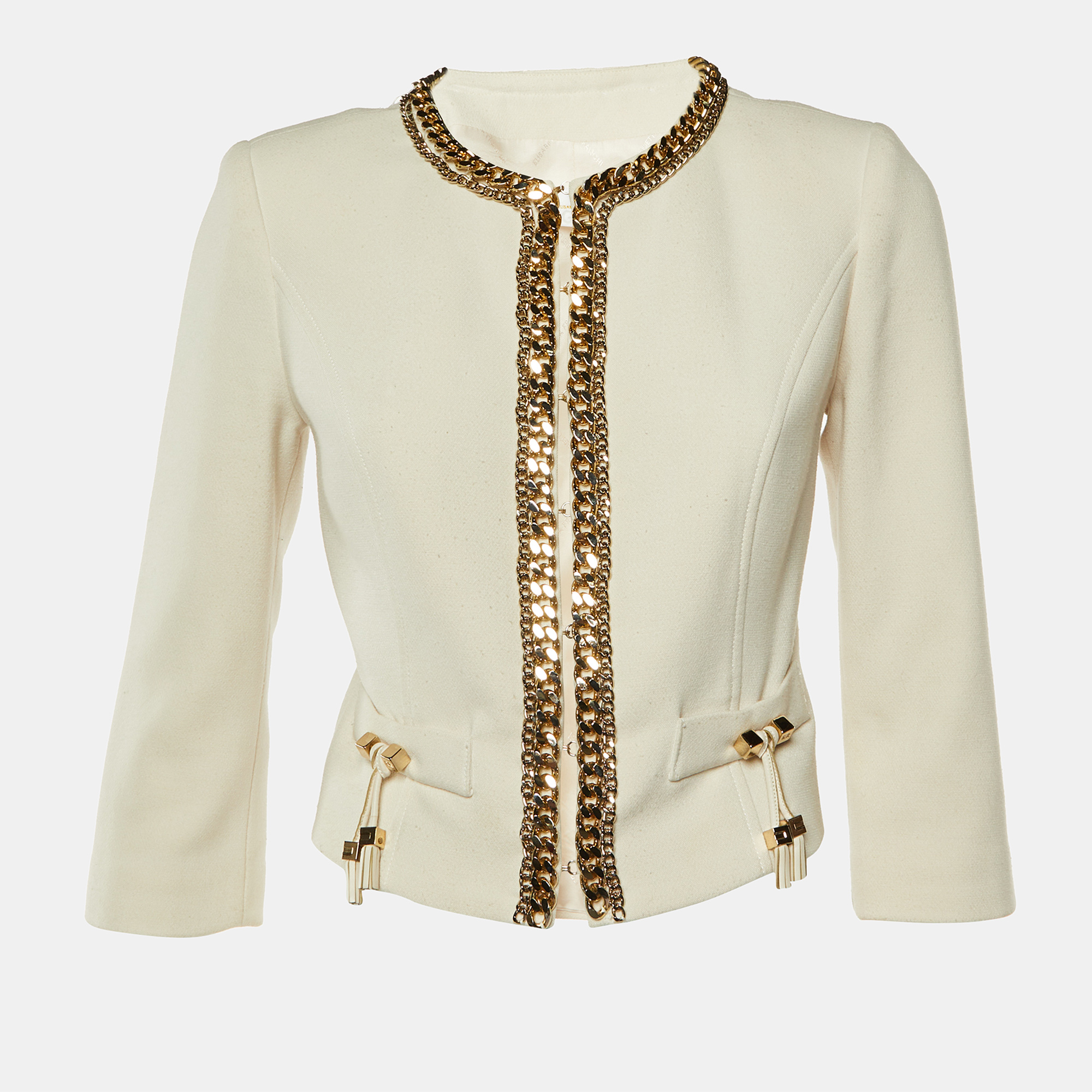 

Elisabetta Franchi Gold Cream Cady Chain Trim Jacket M