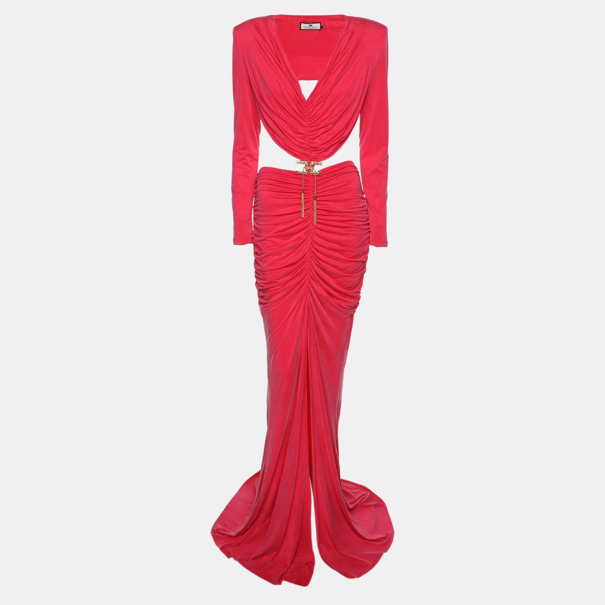 

Elisabetta Franchi Pink Cupro Blend Red Carpet Maxi Dress M