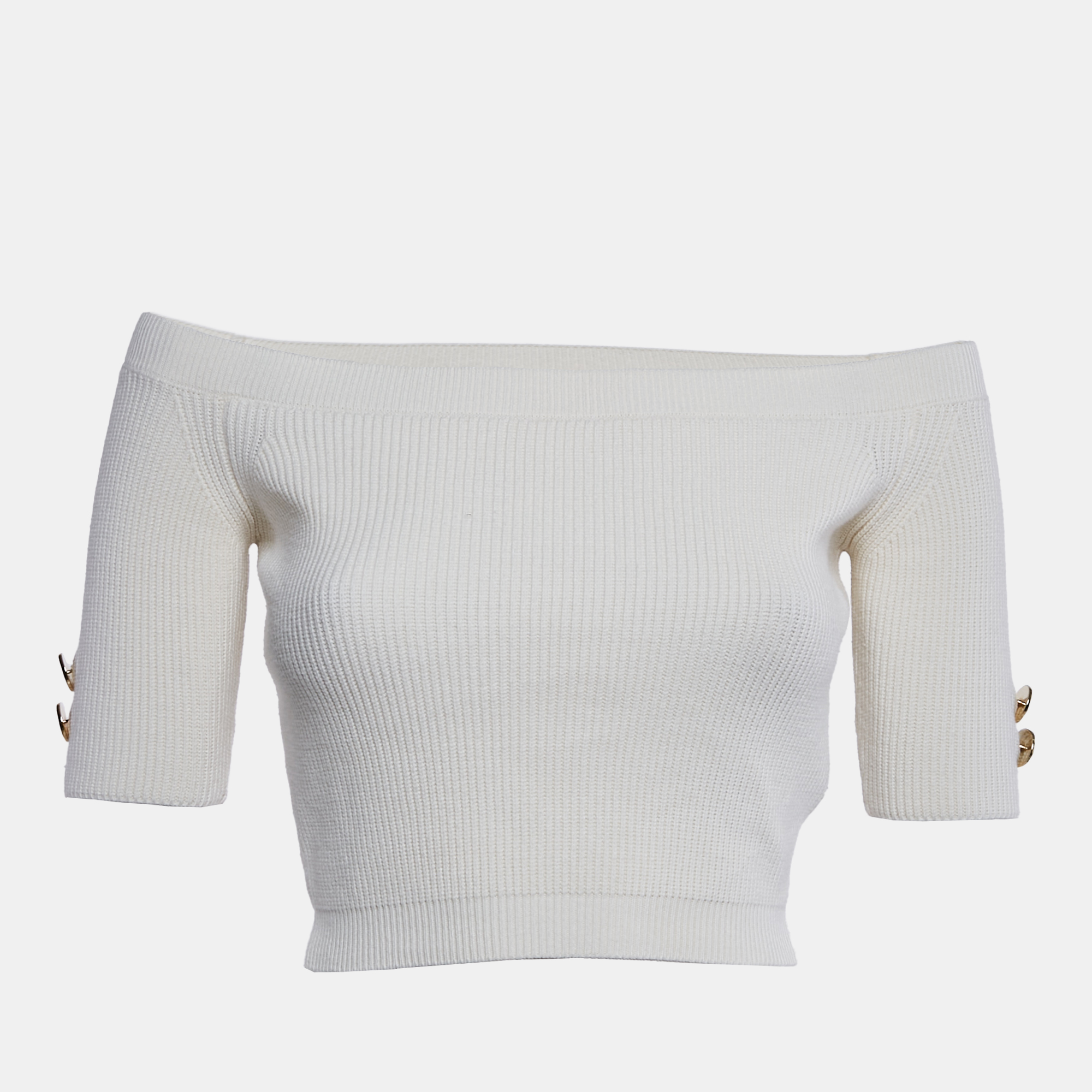 

Elisabetta Franchi Cream Rib Knit Tricot Top M