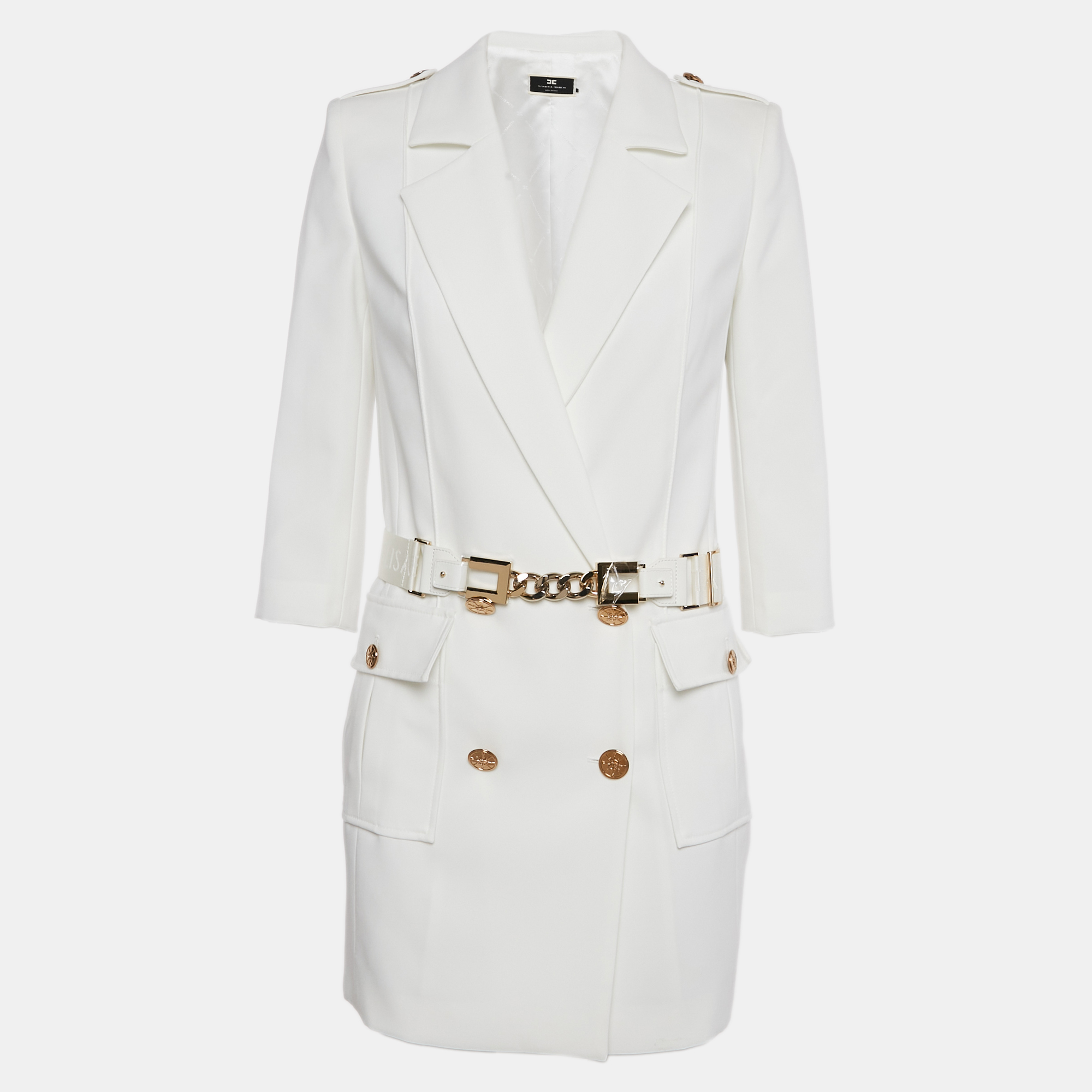 

Elisabetta Franchi White Crepe Double Breasted Blazer M