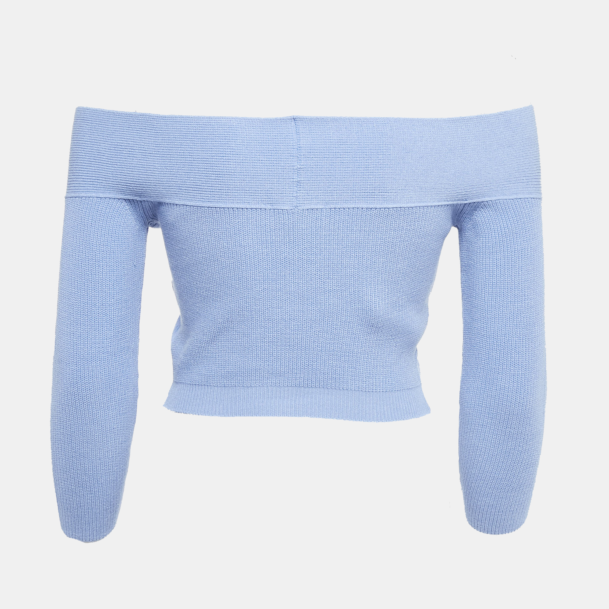 Elisabetta Franchi Blue Knit Off-Shoulder Crop Sweater Top S 