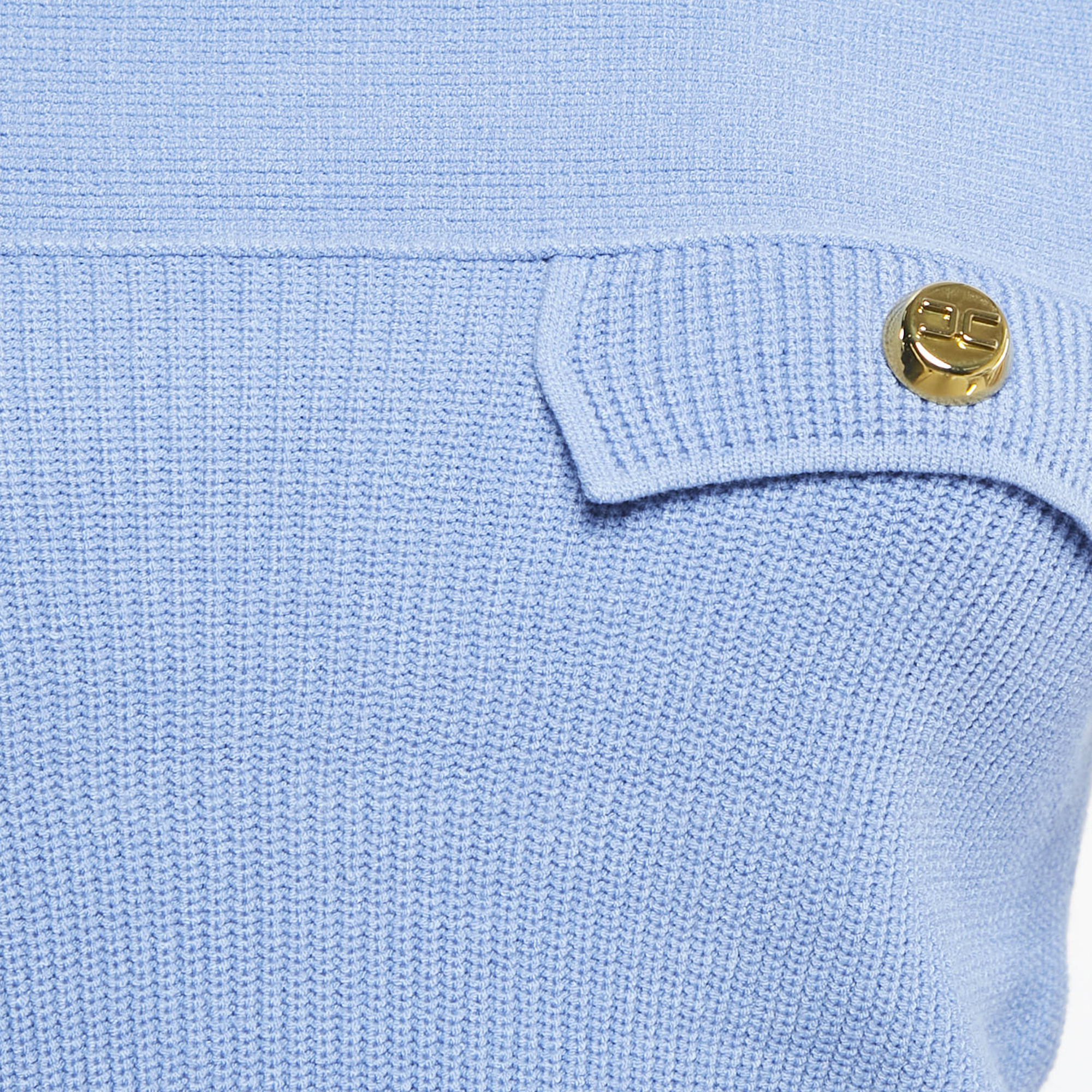 Elisabetta Franchi Blue Knit Off-Shoulder Crop Sweater Top S 