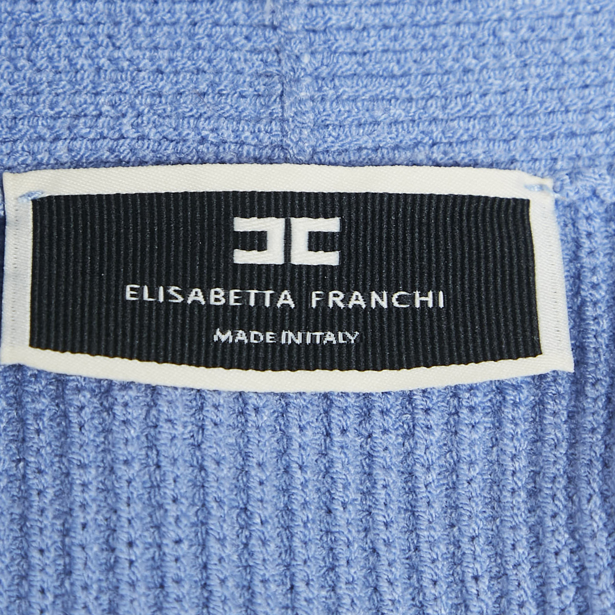Elisabetta Franchi Blue Knit Off-Shoulder Crop Sweater Top S 
