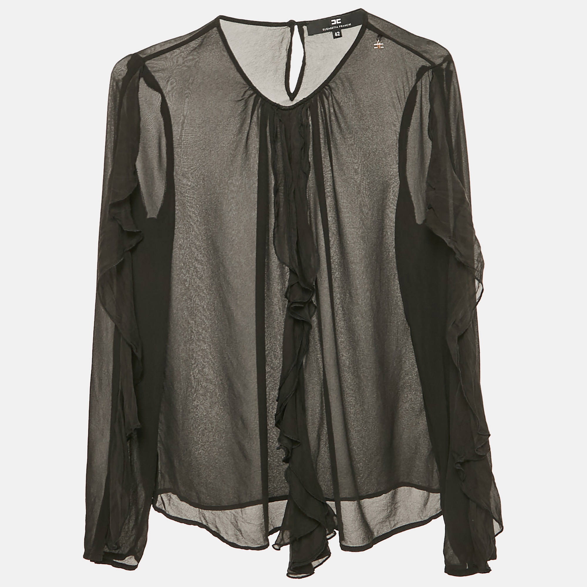 

Elisabetta Franchi Black Crepe Ruffled Full Sleeve Top M